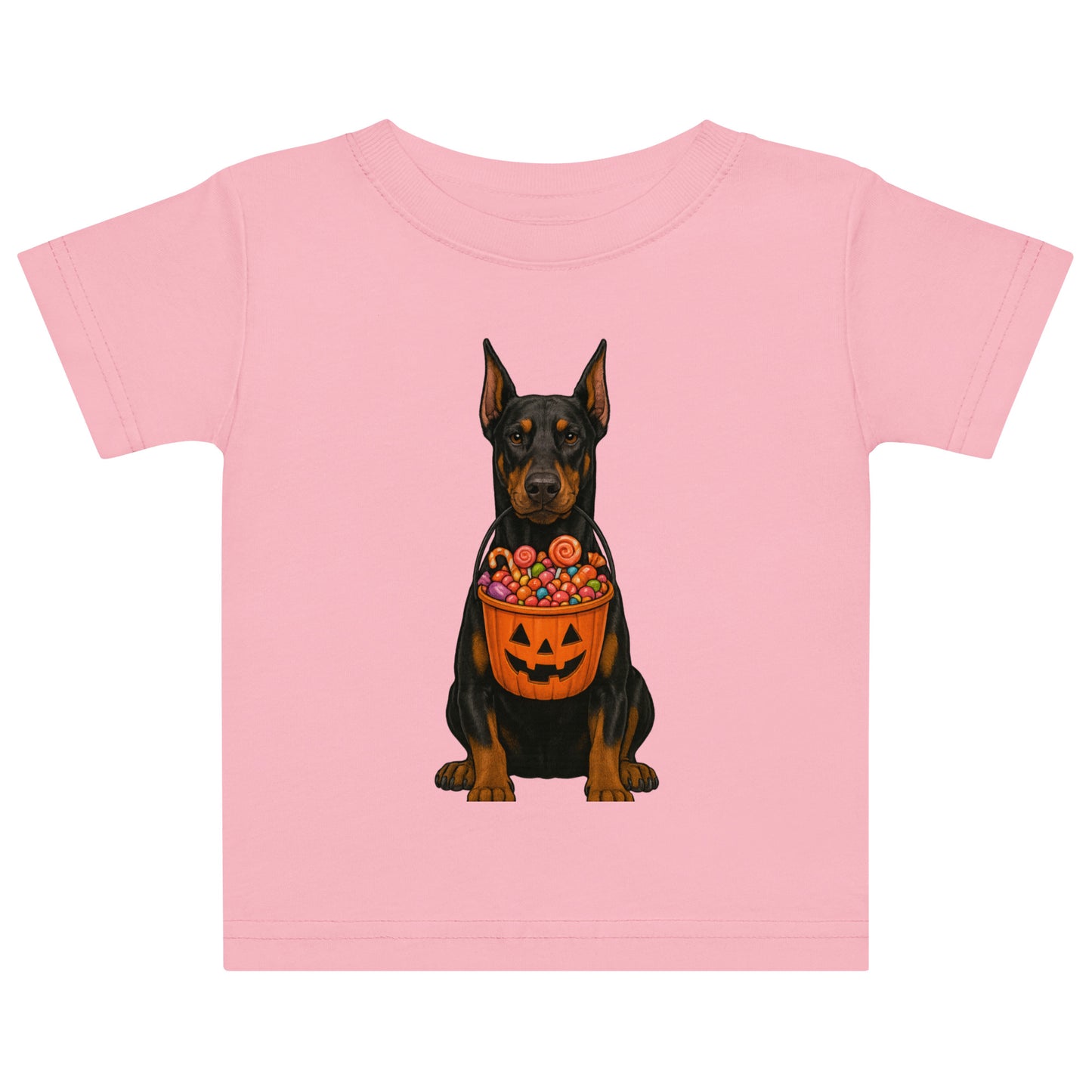 T-shirt en jersey bébé rose Dobermann Halloween