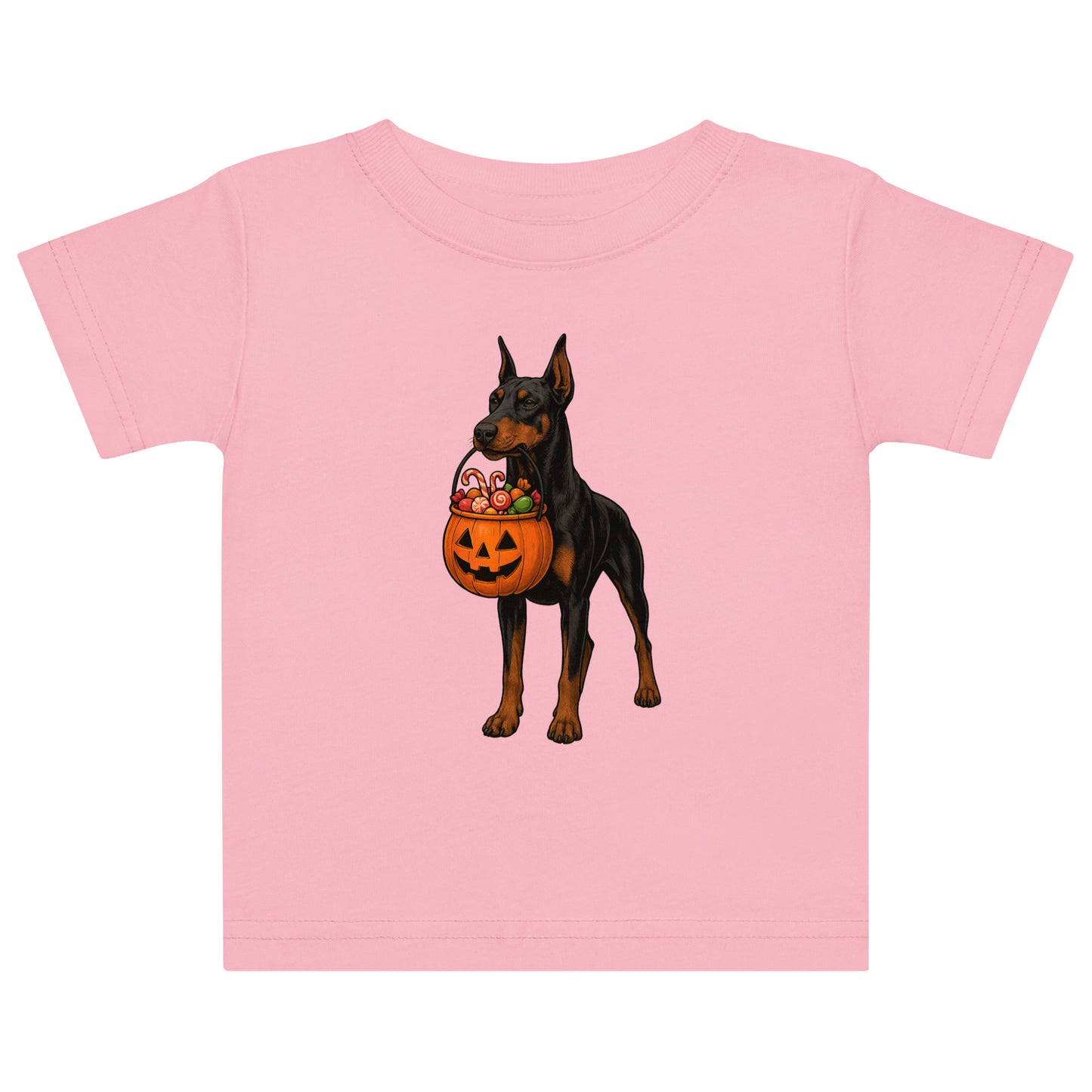 T-shirt en jersey bébé rose Dobermann Halloween