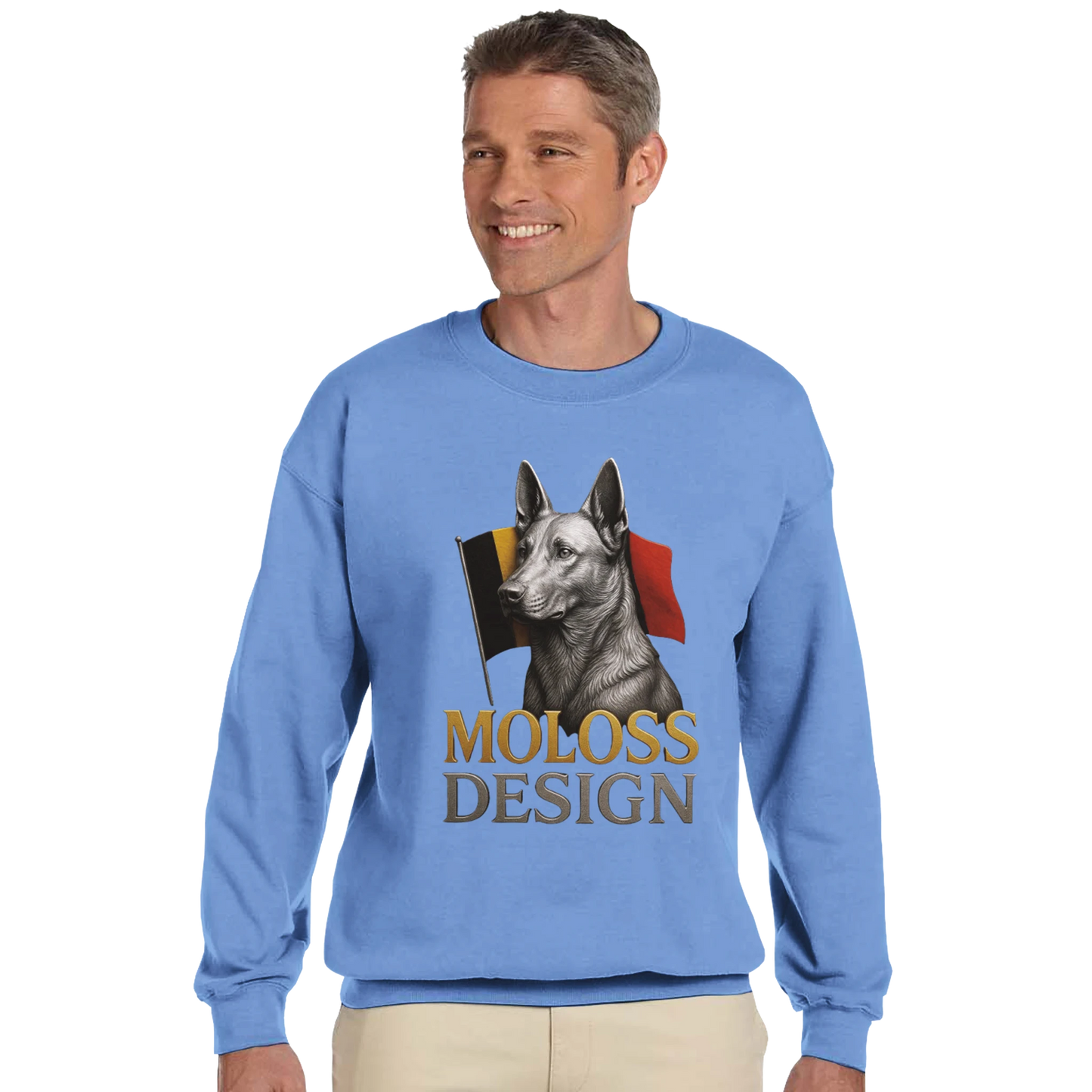 Sweat-shirt adulte unisexe classique ras du cou bleu Malinois+drapeau