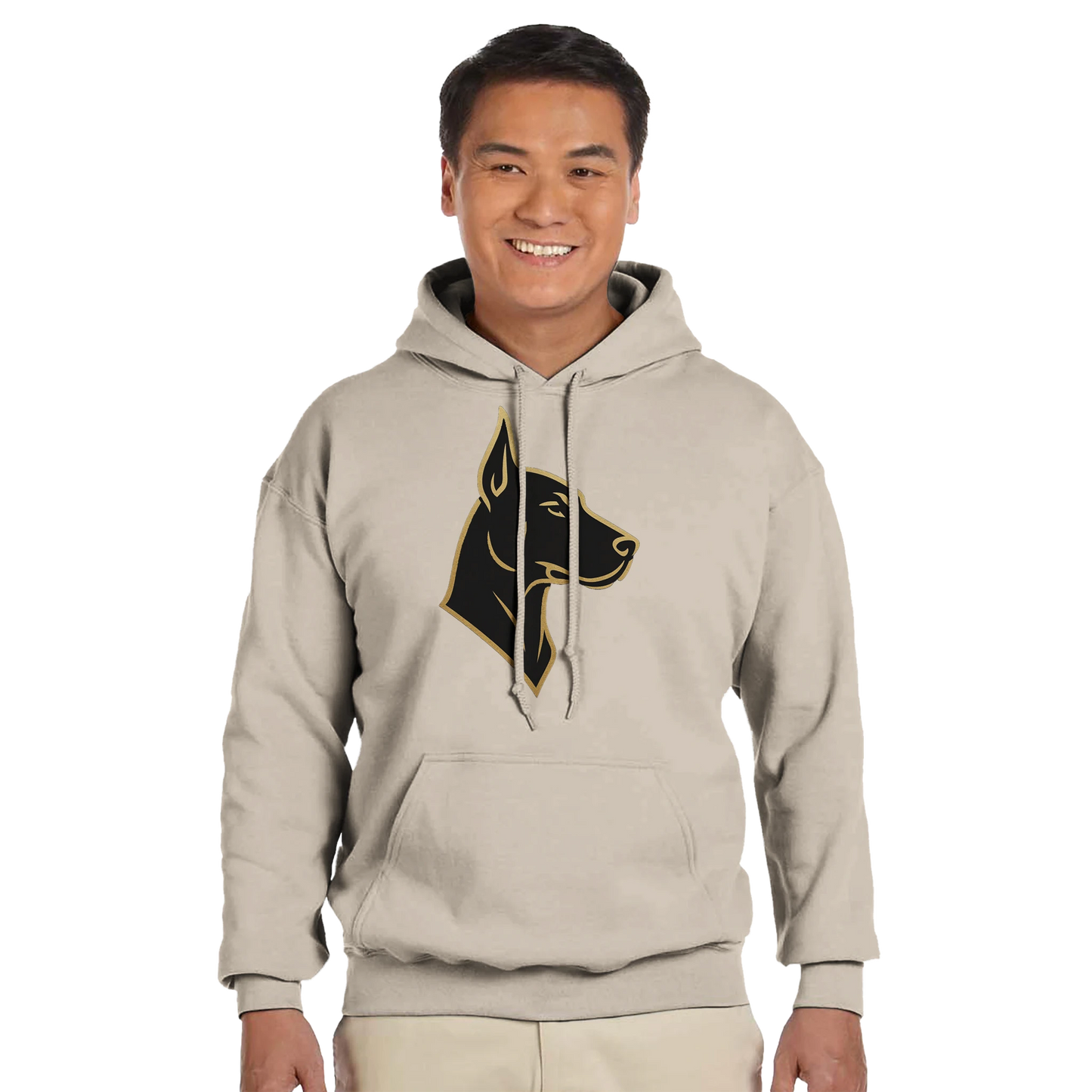 Sweat à capuche adulte unisexe classique beige tête Dobermann