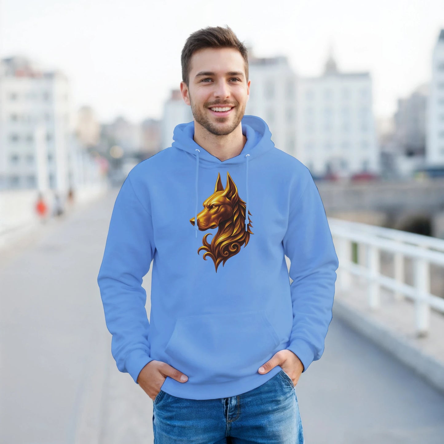 Sweat à capuche adulte unisexe classique bleu tête majestueuse Dobermann