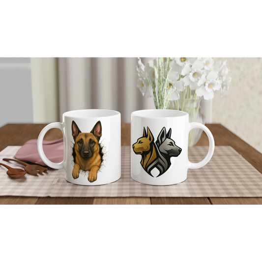 Mug en céramique blanche de 325 ml (11 oz) Malinois trou mur2