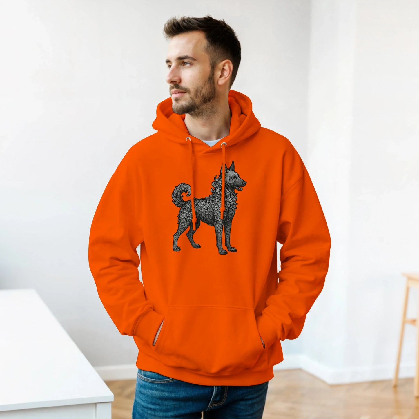 Sweat à capuche adulte unisexe classique orange Dragon Malinois