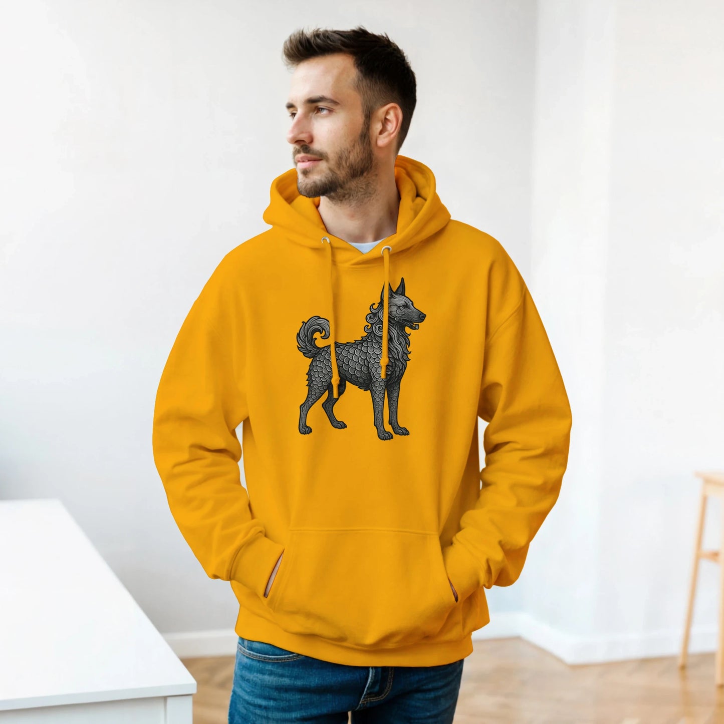 Sweat à capuche adulte unisexe classique jaune Dragon Malinois