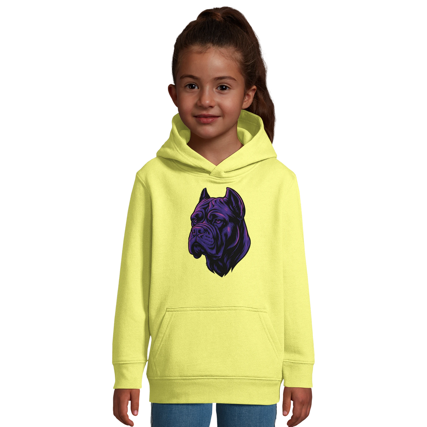 Sweat-shirt à capuche enfant jaune tête Cane Corso