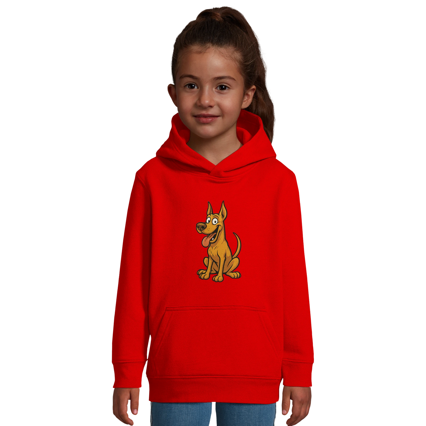 Sweat-shirt à capuche enfant rouge Dobermann humour