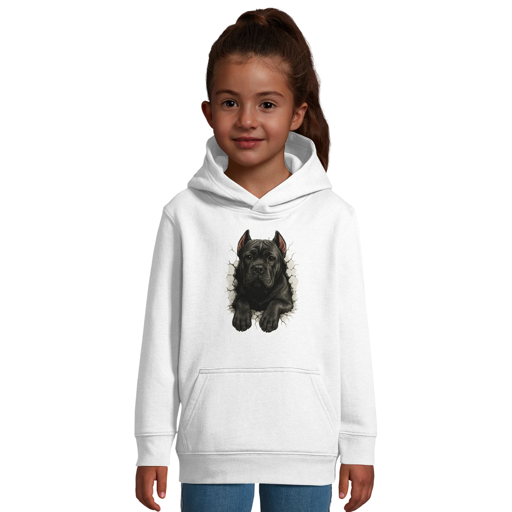 Sweat-shirt à capuche enfant blanc Cane Corso trou mur