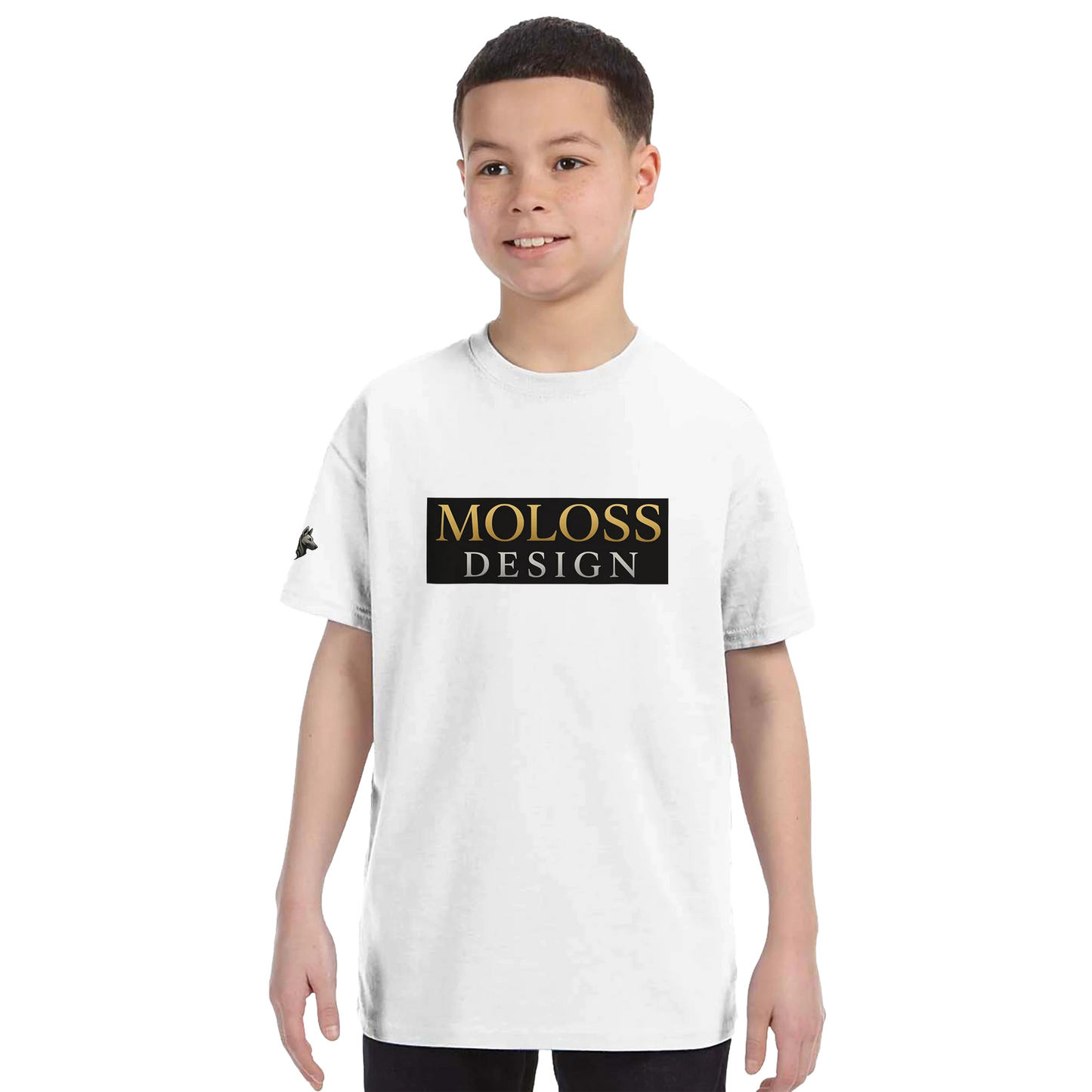 T-shirt enfant classique ras du cou MolossDesign avec logo sur manche droite MolossDesign