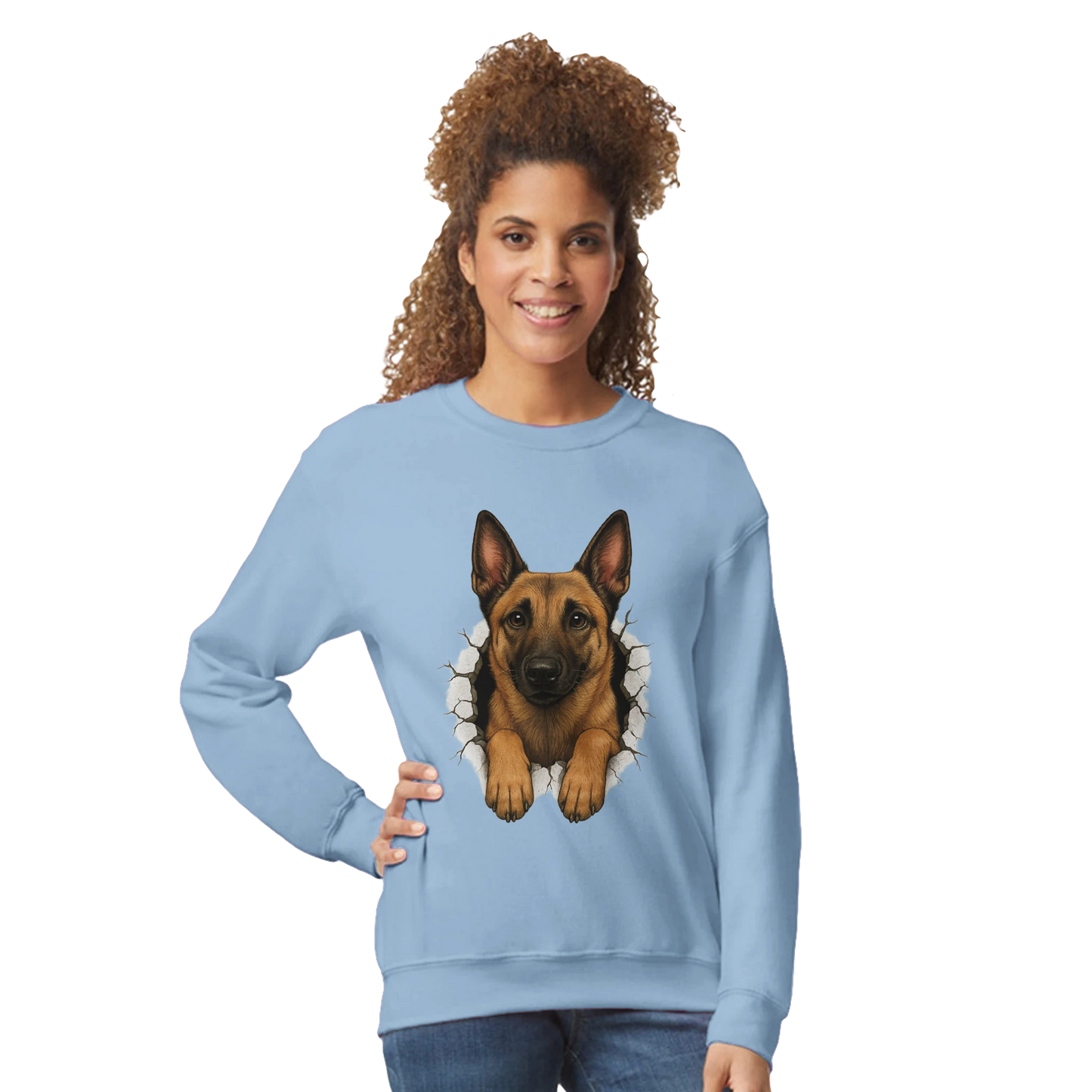 Sweat-shirt adulte unisexe classique ras du cou bleu Malinois trou mur