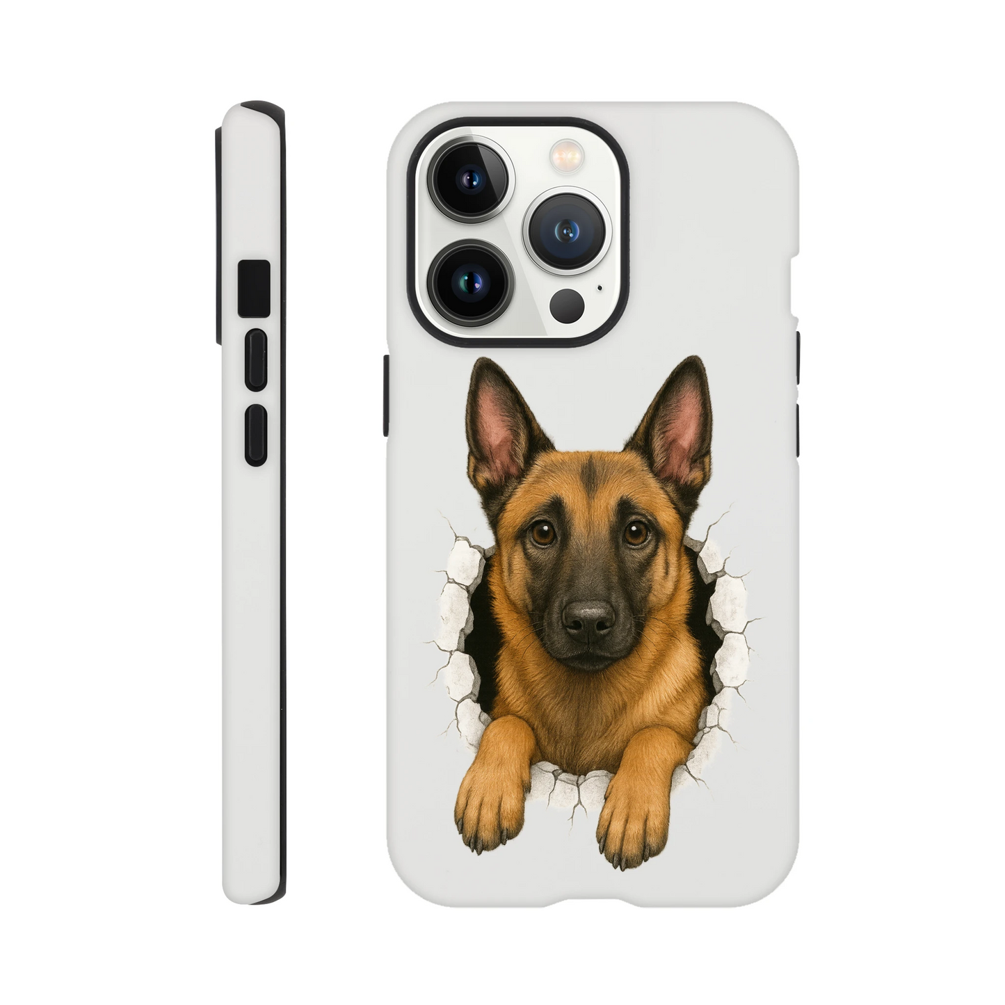 Coque résistante pour Iphone Malinois trou mur2