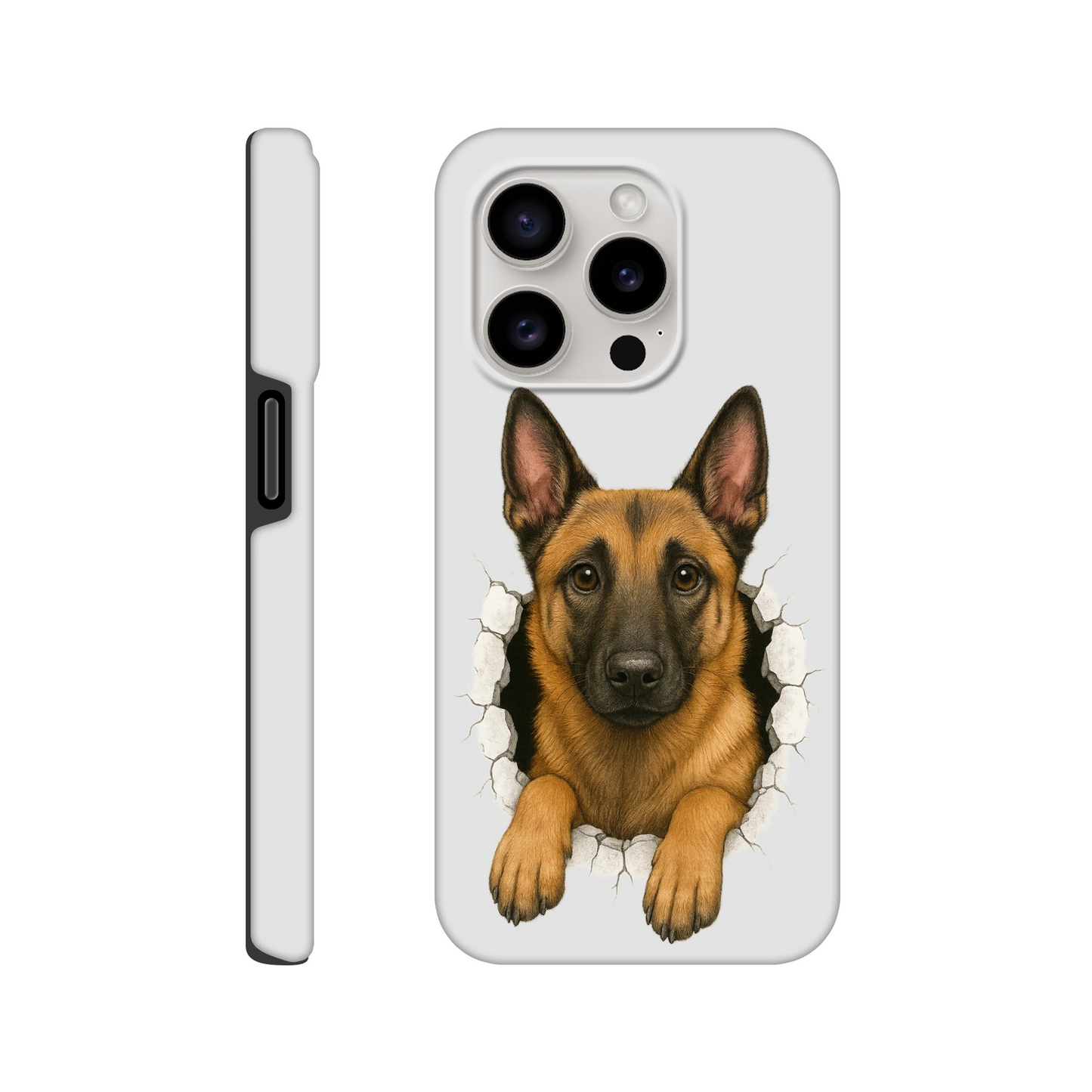 Coque résistante pour Iphone Malinois trou mur2