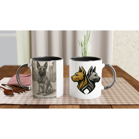 Mug céramique blanche 325 ml (11 oz) intérieur coloré noir-affiche Malinois au crayon