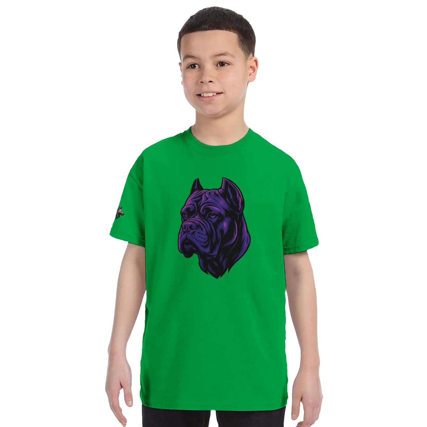 T-shirt enfant unisexe classique ras du cou vert tête cane Corso