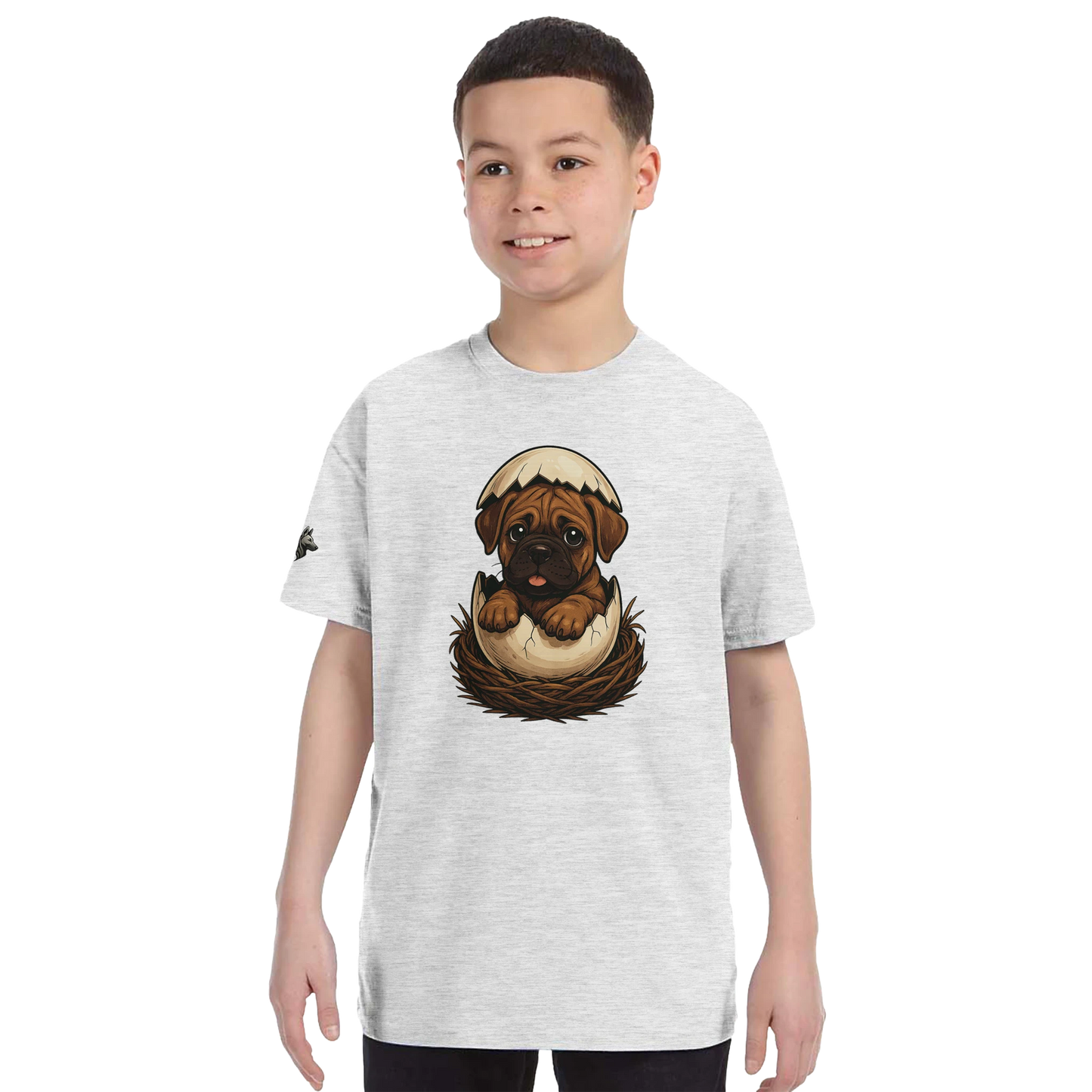 T-shirt enfant unisexe classique ras du cou gris clair Cane Corso marron nid