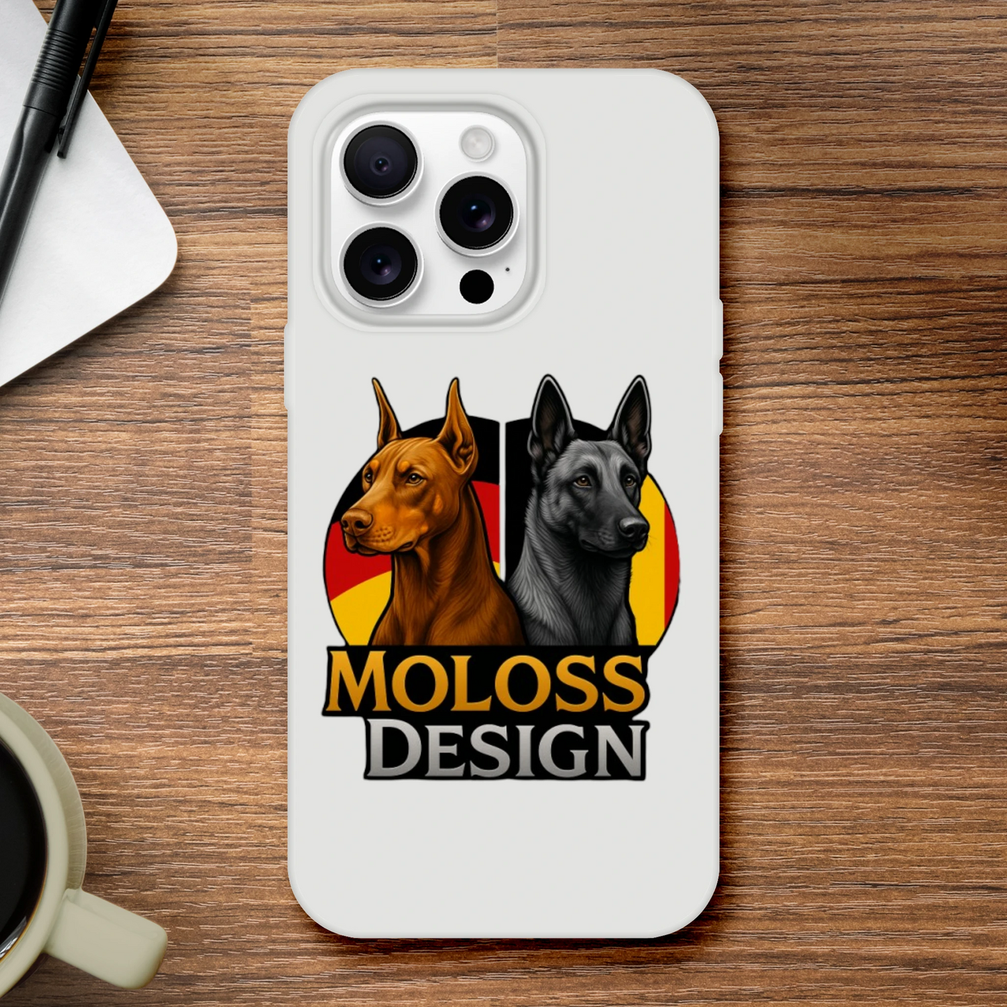 Marque MolossDesign | Coque transparente pour IPhone Dobermann+Malinois avec drapeaux1 MolossDesign