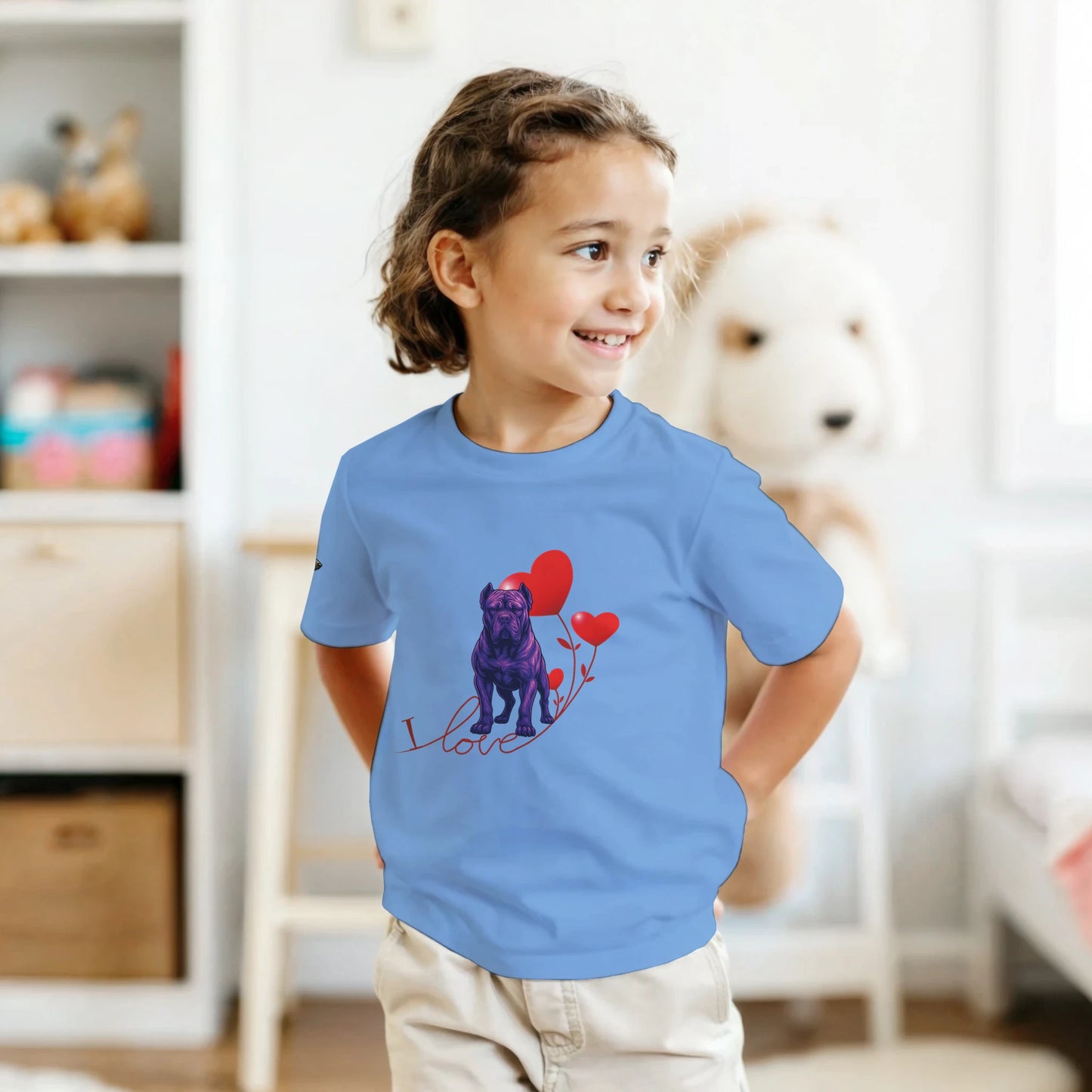 T-shirt enfant unisexe classique ras du cou bleu I love Cane Corso