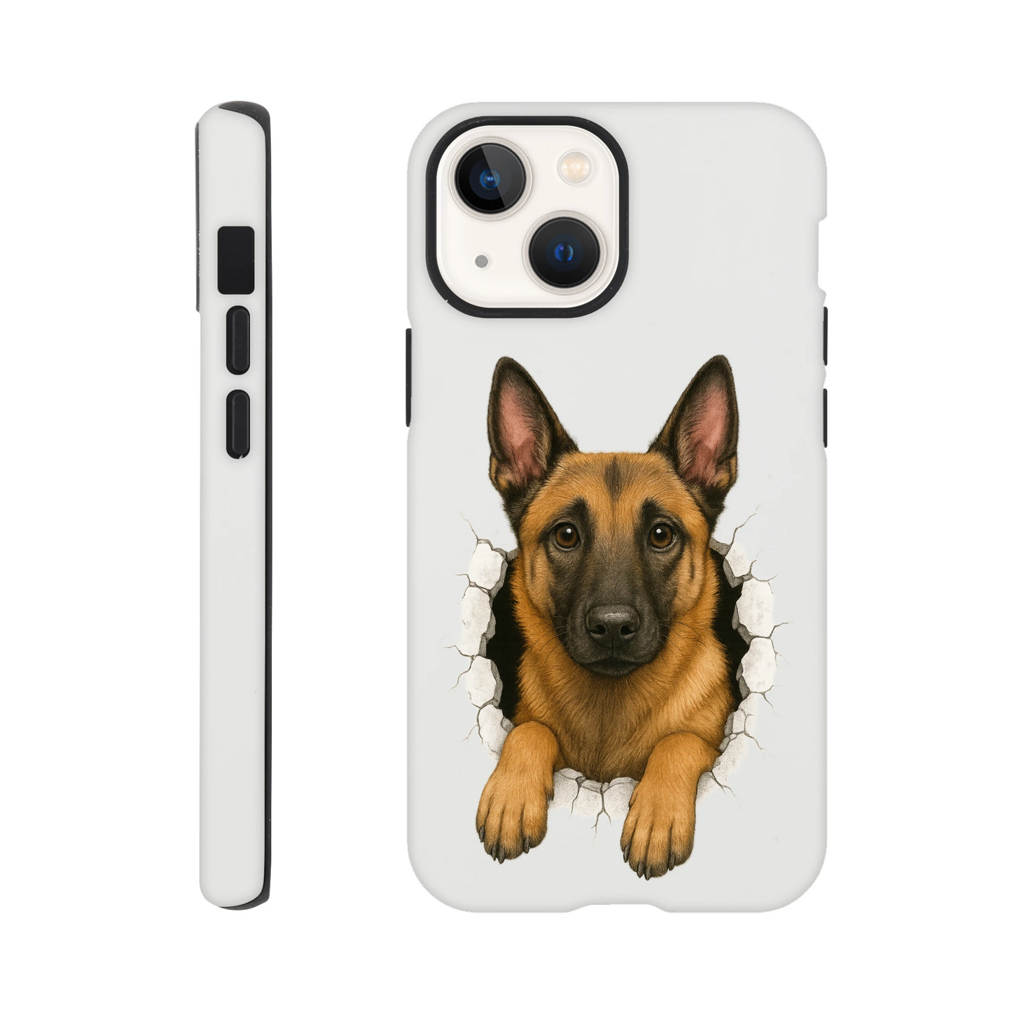 Coque résistante pour Iphone Malinois trou mur2