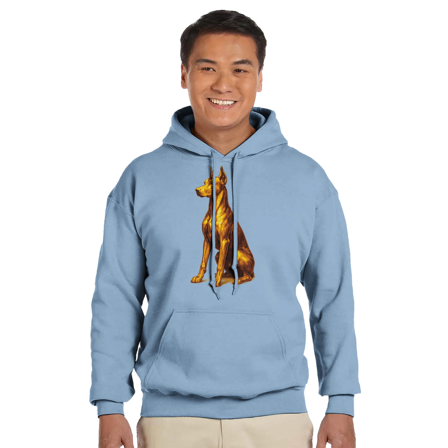 Sweat à capuche adulte unisexe classique bleu Dobermann doré