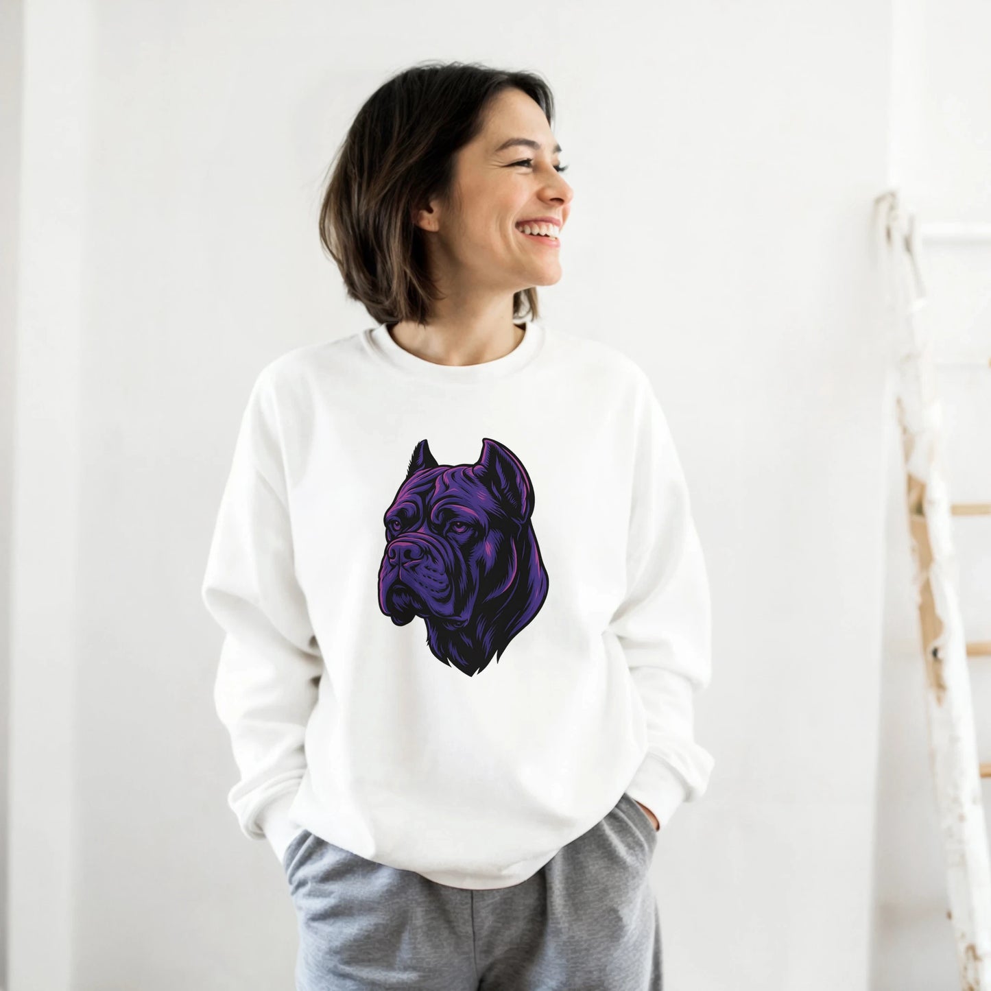 Sweat-shirt adulte unisexe classique ras du cou blanc tête Cane Corso