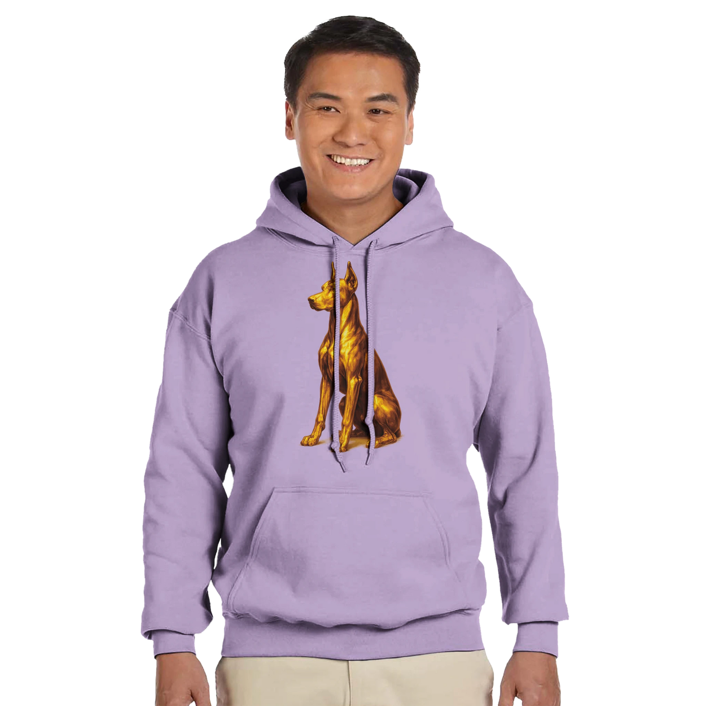 Sweat à capuche adulte unisexe classique violet Dobermann doré