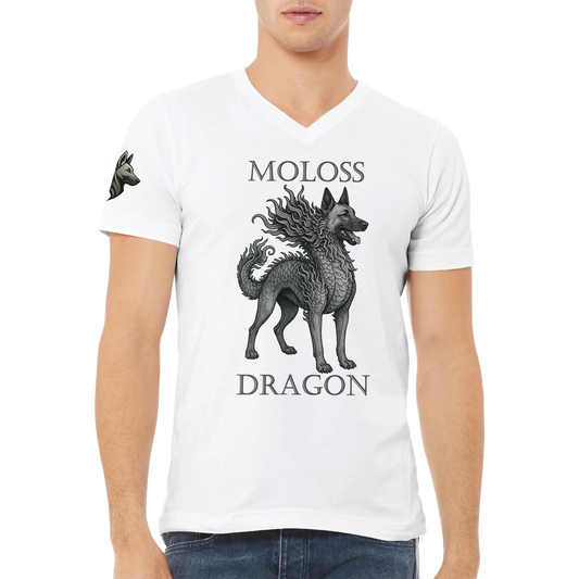 T-shirt adulte unisexe premium col en V blanc Moloss Dragon Malinois