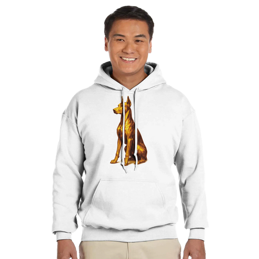 Sweat à capuche adulte unisexe classique blanc Dobermann doré