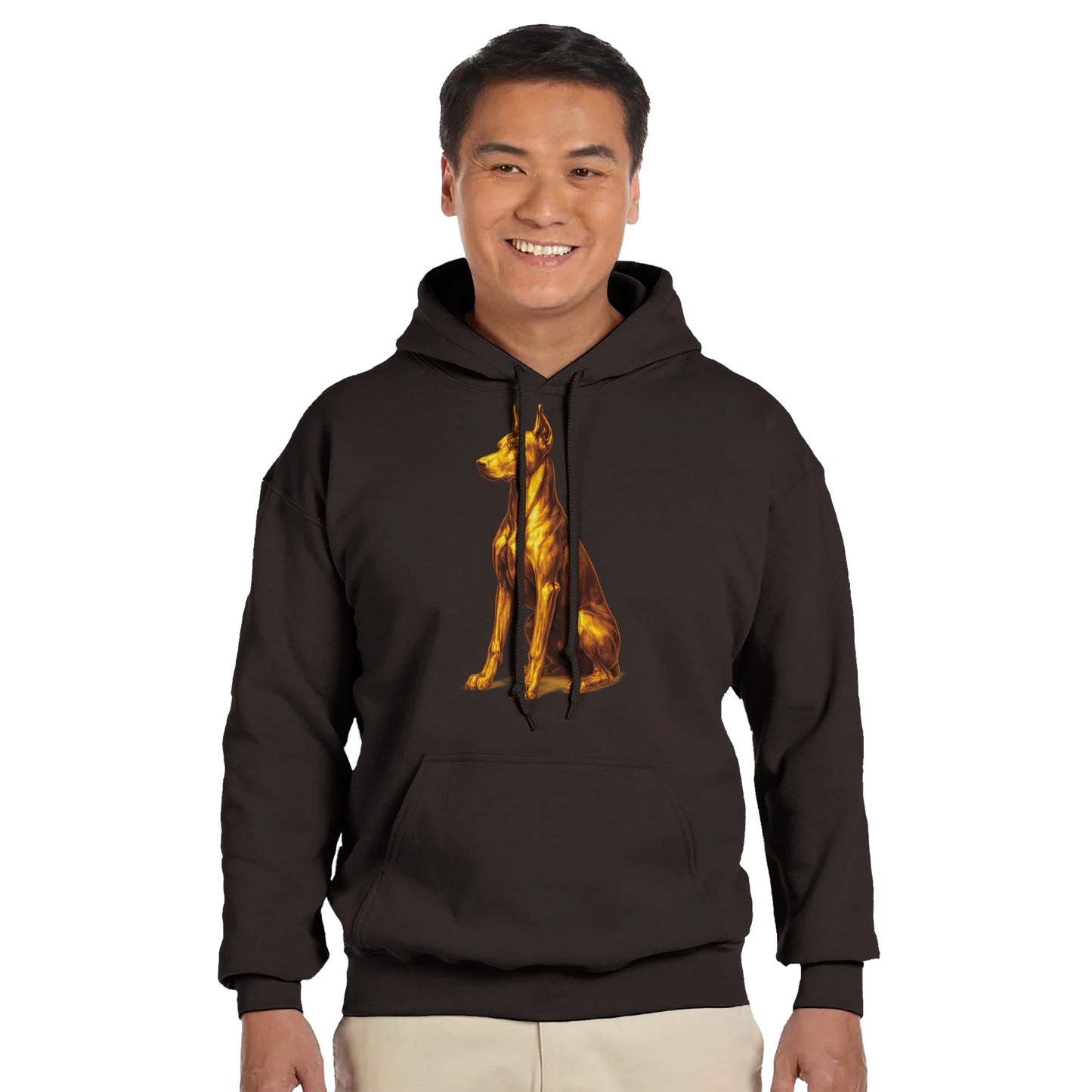 Sweat à capuche adulte unisexe classique marron Dobermann doré