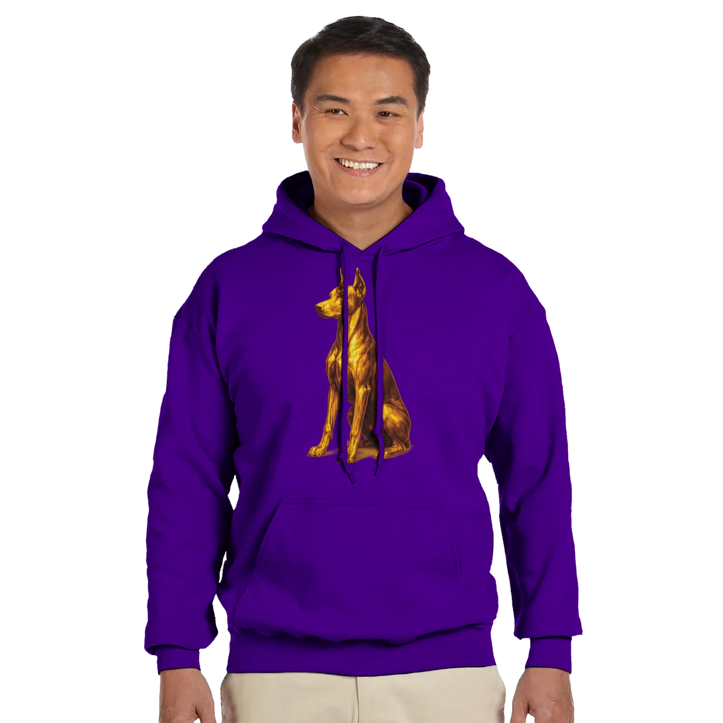Sweat à capuche adulte unisexe classique violet Dobermann doré