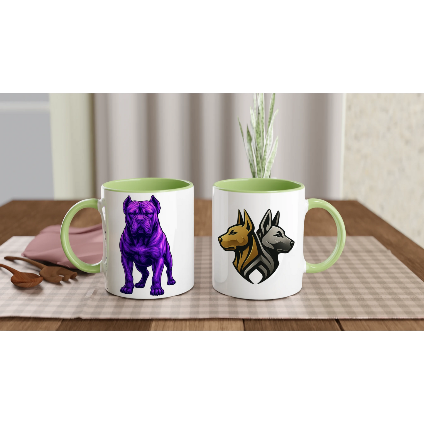 Mug en céramique blanche 325 ml (11 oz) avec intérieur coloré vert Cane Corso