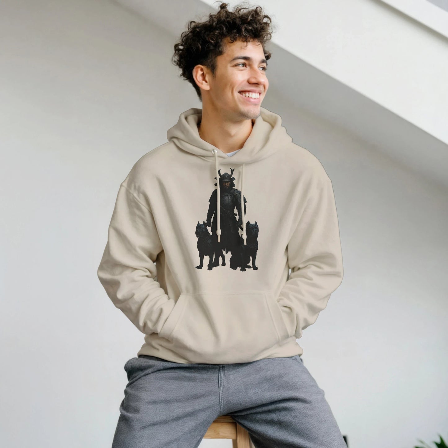 Sweat à capuche adulte unisexe classique beige Samourai+Cane Corso