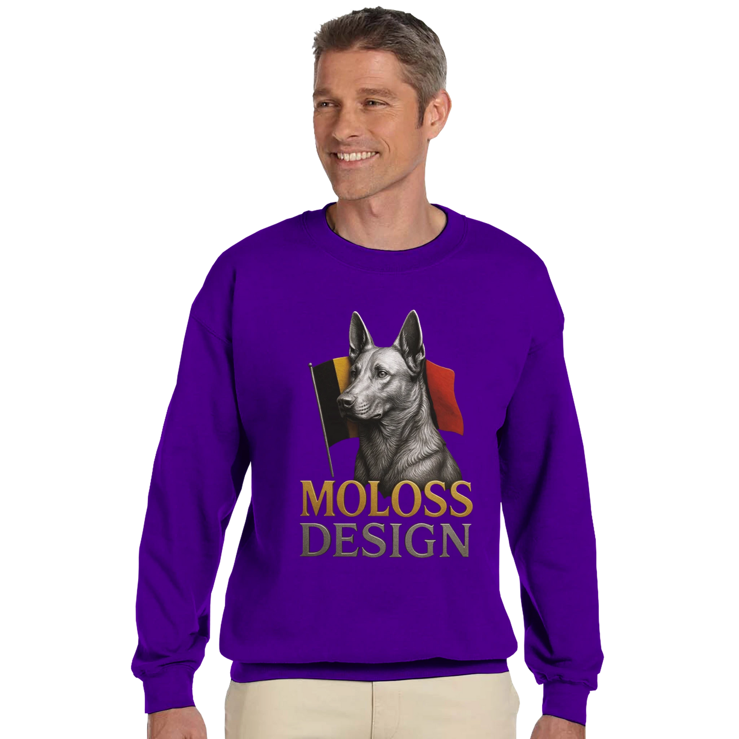 Sweat-shirt adulte unisexe classique ras du cou violet Malinois+drapeau