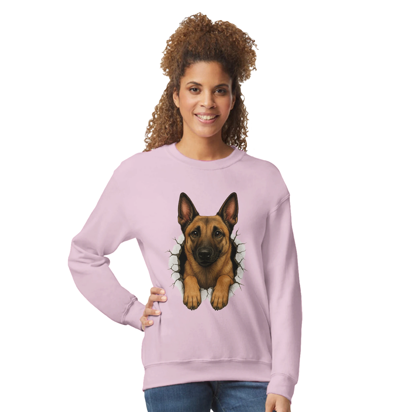 Sweat-shirt adulte unisexe classique ras du cou rose Malinois trou mur