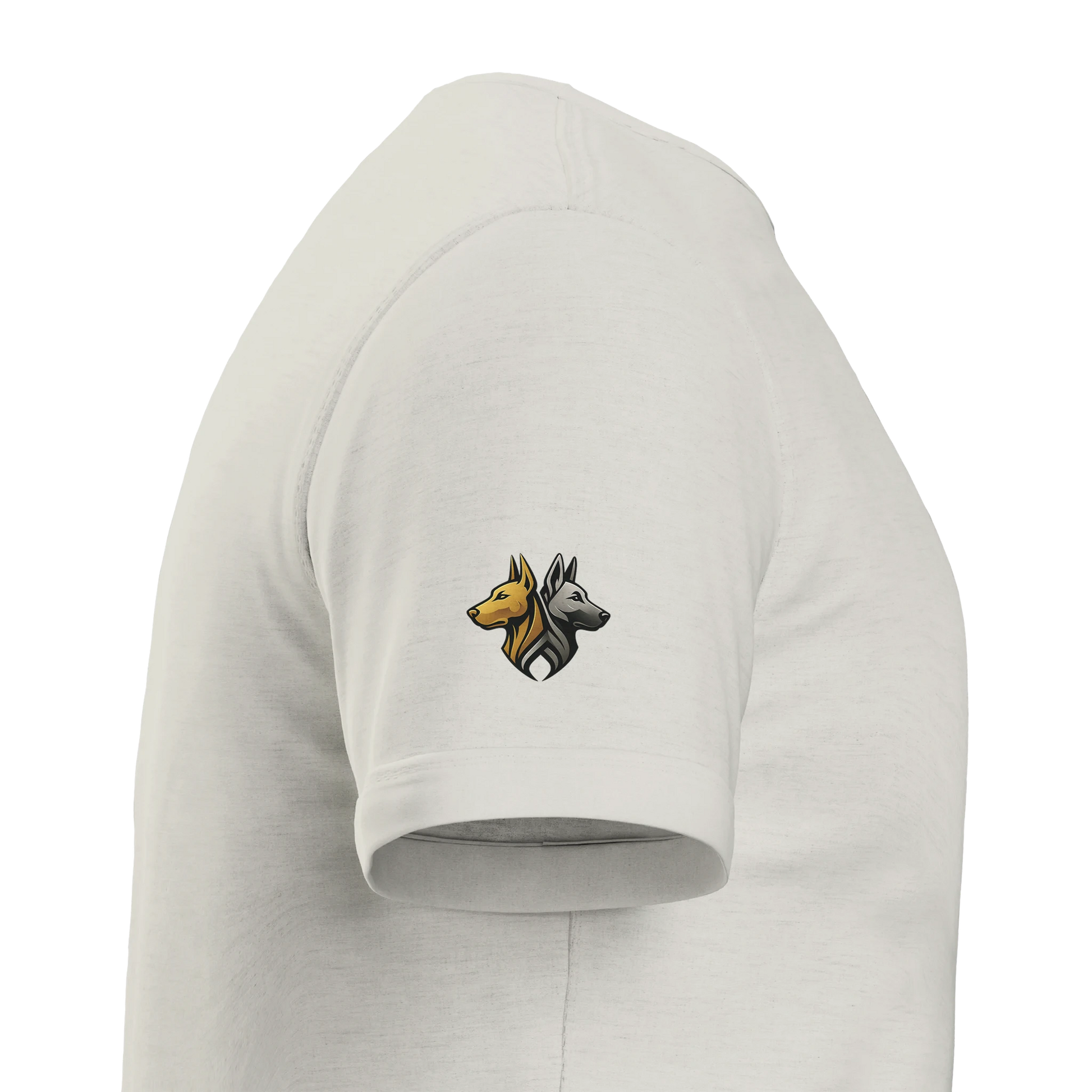 T-shirt enfant classique ras du cou tête profil Dobermann dorée avec logo sur la manche MolossDesign