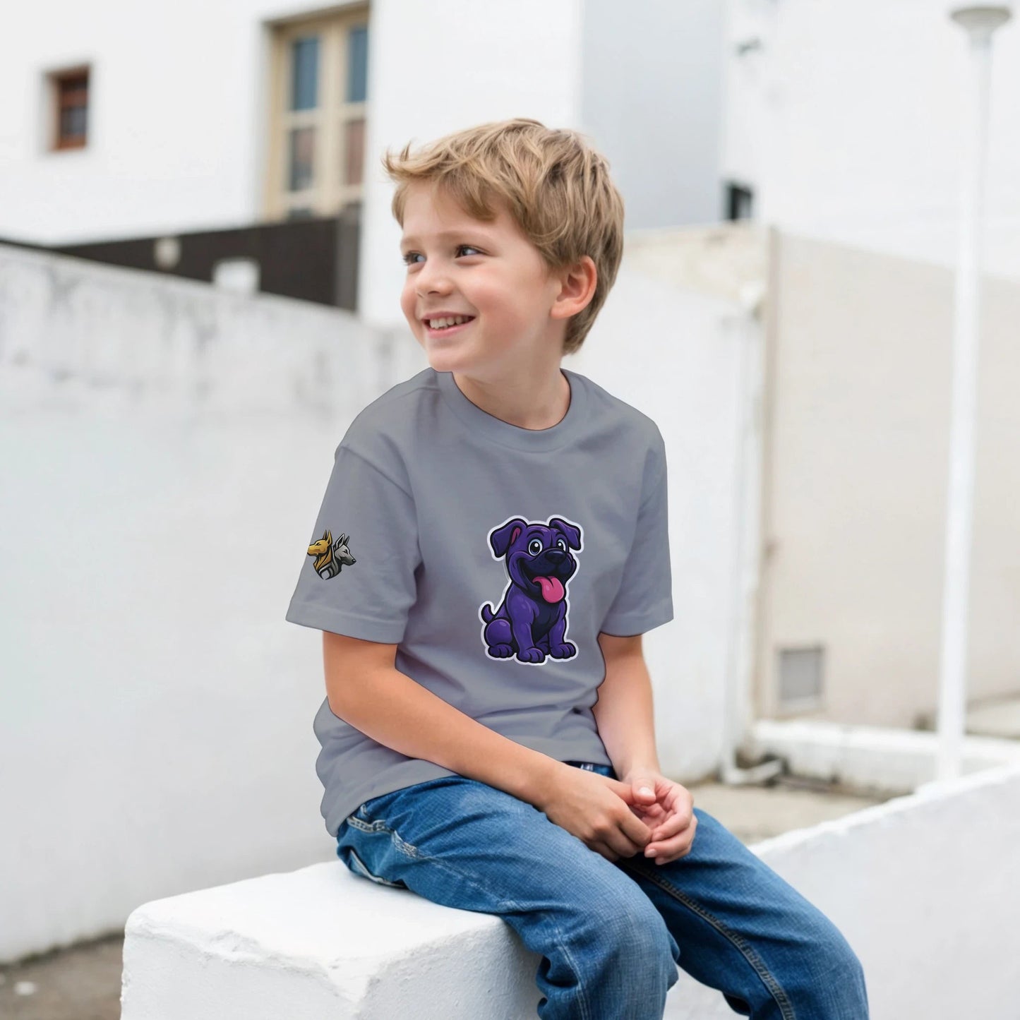 T-shirt enfant classique ras du cou Cane Corso humour 4 avec logo sur manche droite MolossDesign