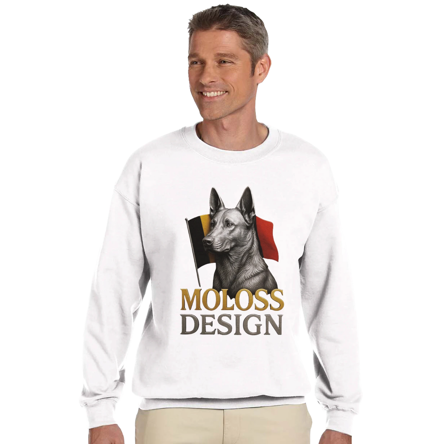 Sweat-shirt adulte unisexe classique ras du cou blanc Malinois+drapeau