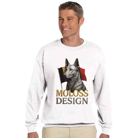 Sweat-shirt adulte unisexe classique ras du cou blanc Malinois+drapeau