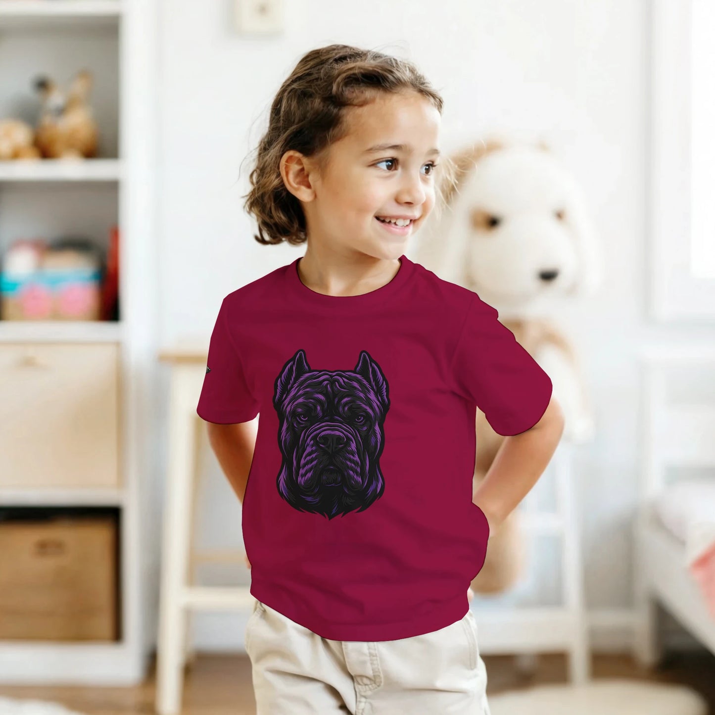 T-shirt enfant unisexe classique ras du cou bordeaux tête Cane Corso