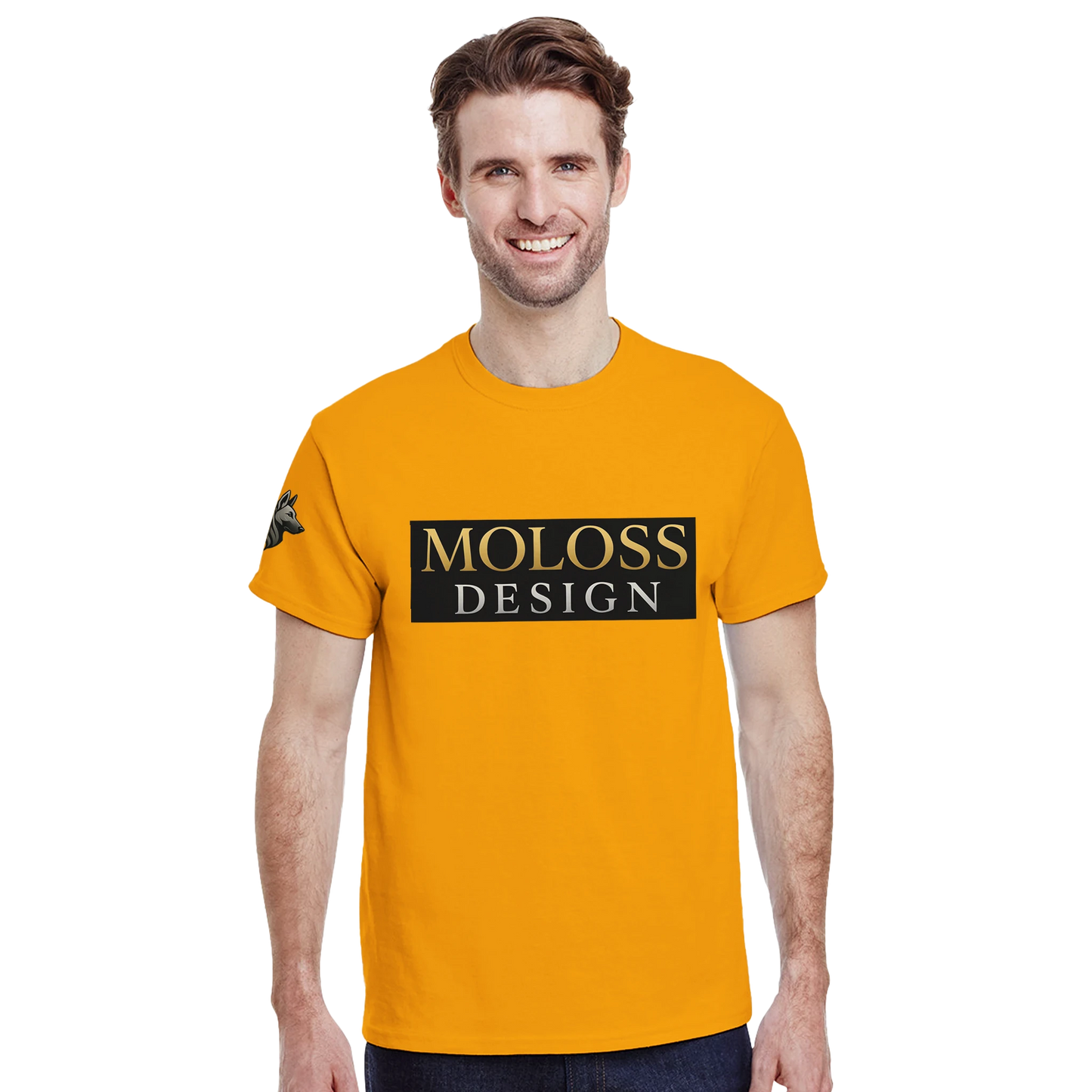 T-shirt unisexe épais ras du cou orange jaune logo MolossDesign