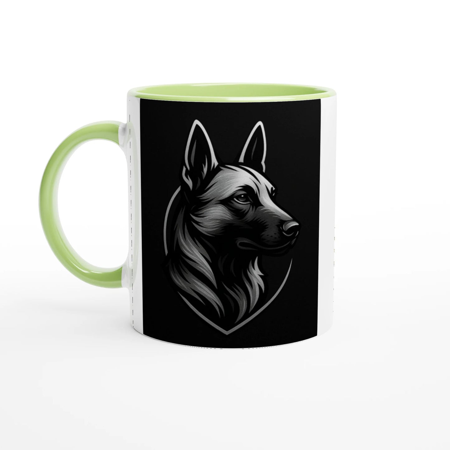 Mug céramique blanche 325 ml (11 oz) intérieur coloré vert-tête Malinois fond noir