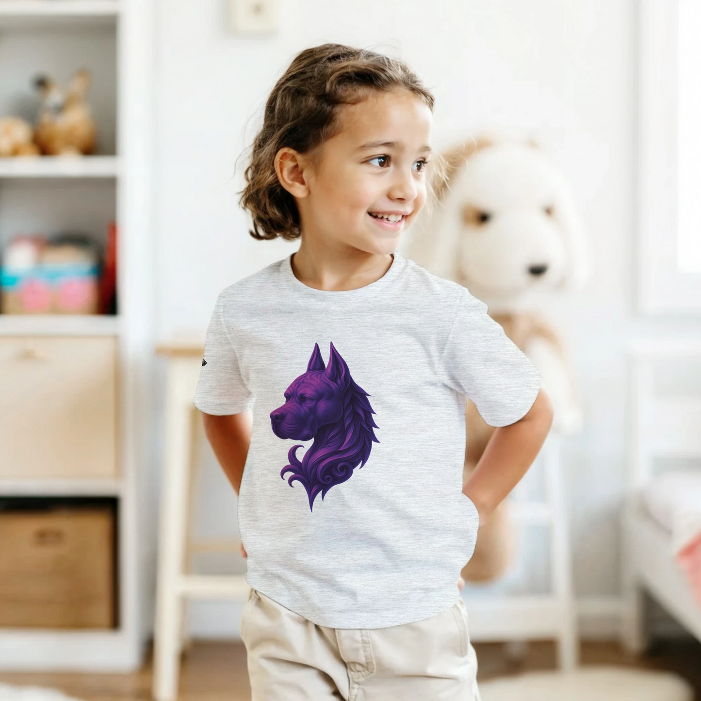 T-shirt enfant unisexe classique ras du cou gris clair tête majestueuse Cane Corso