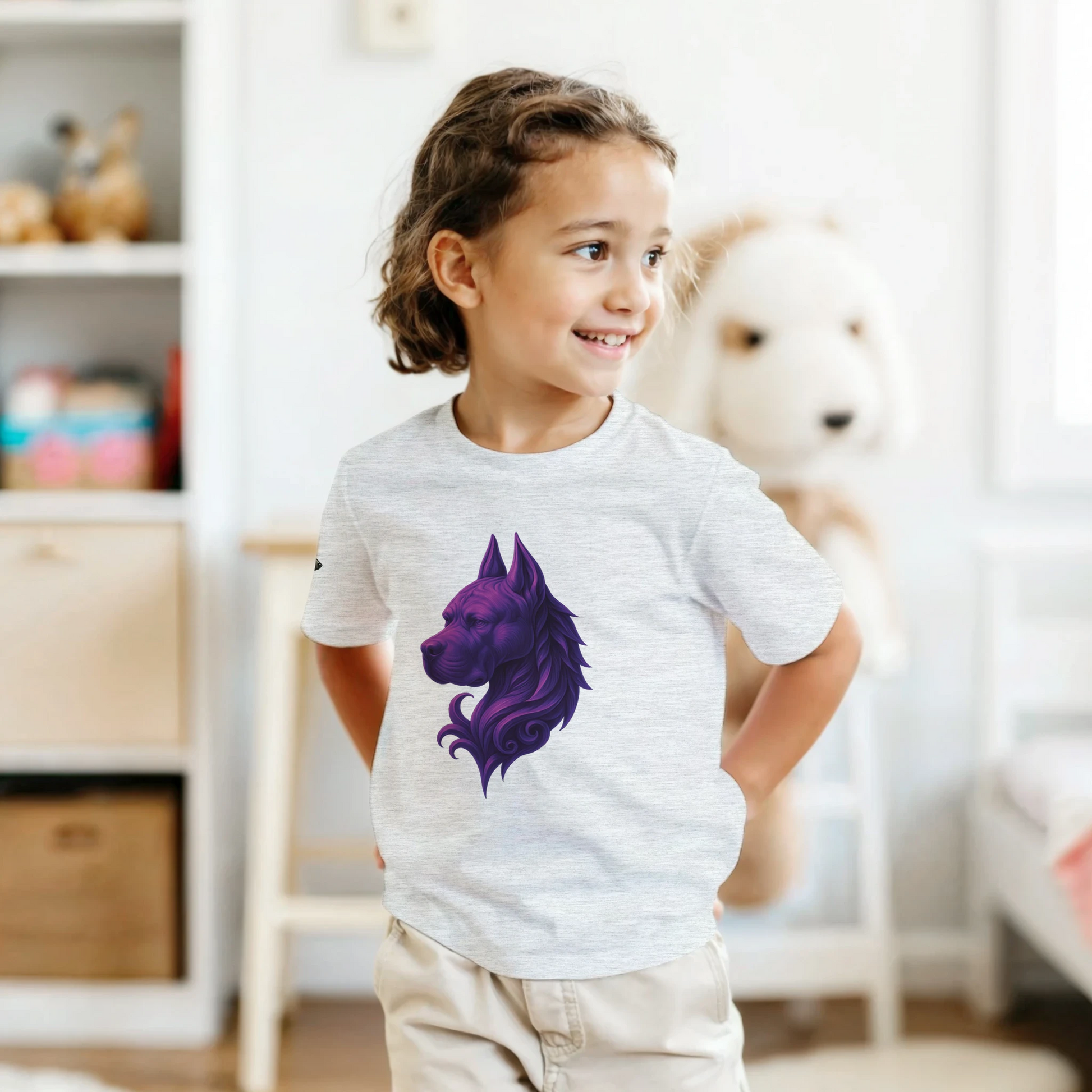 T-shirt enfant unisexe classique ras du cou gris clair tête majestueuse Cane Corso