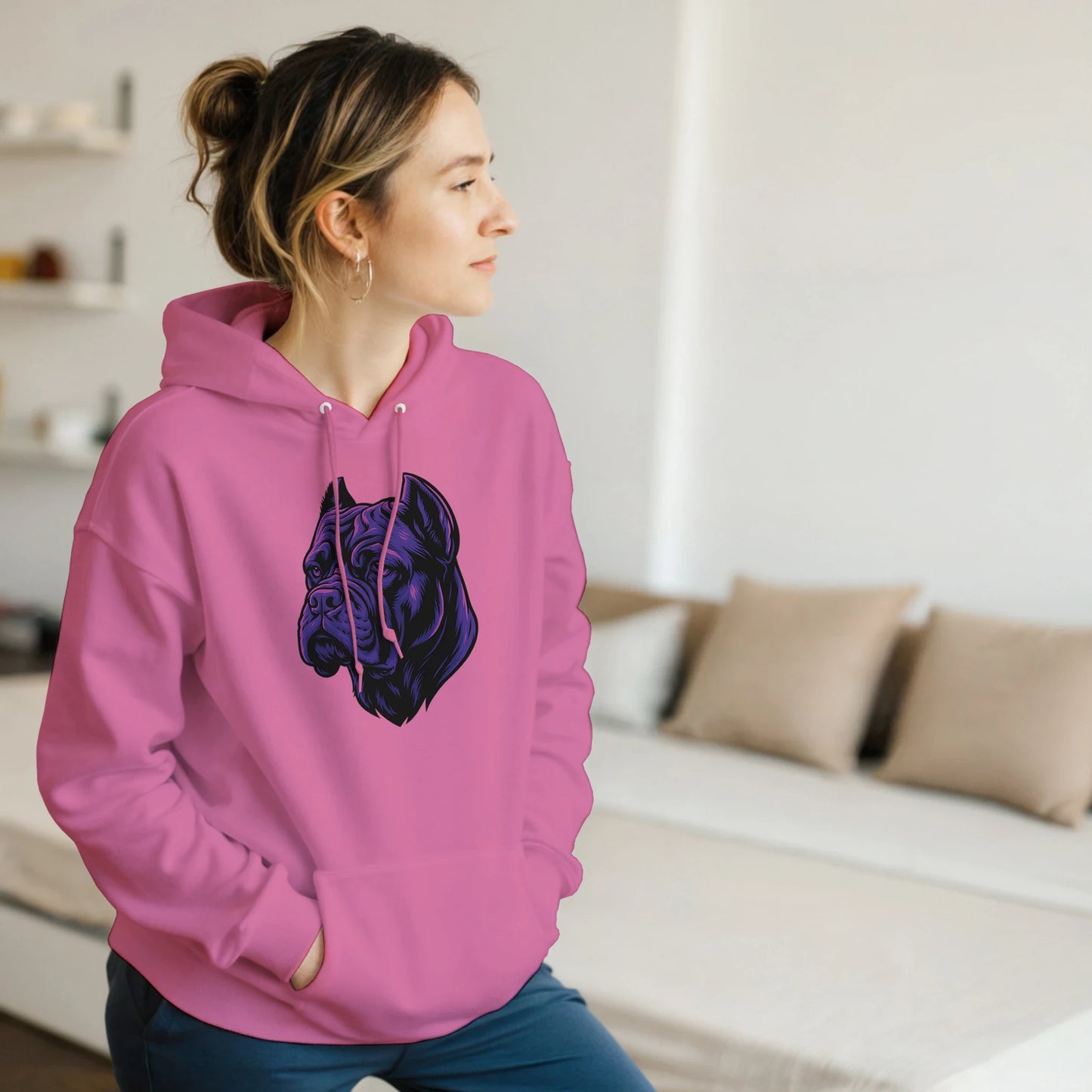  Sweat à capuche adulte unisexe classique rose tête Cane Corso