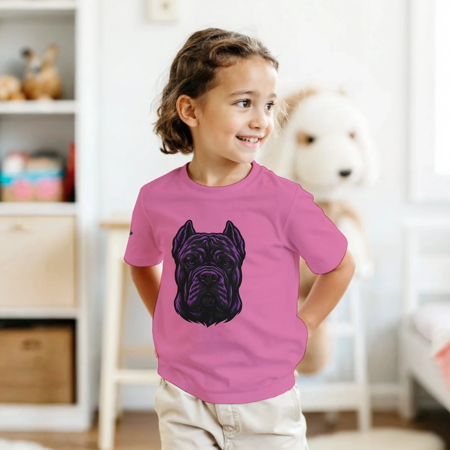 T-shirt enfant unisexe classique ras du cou rose tête Cane Corso