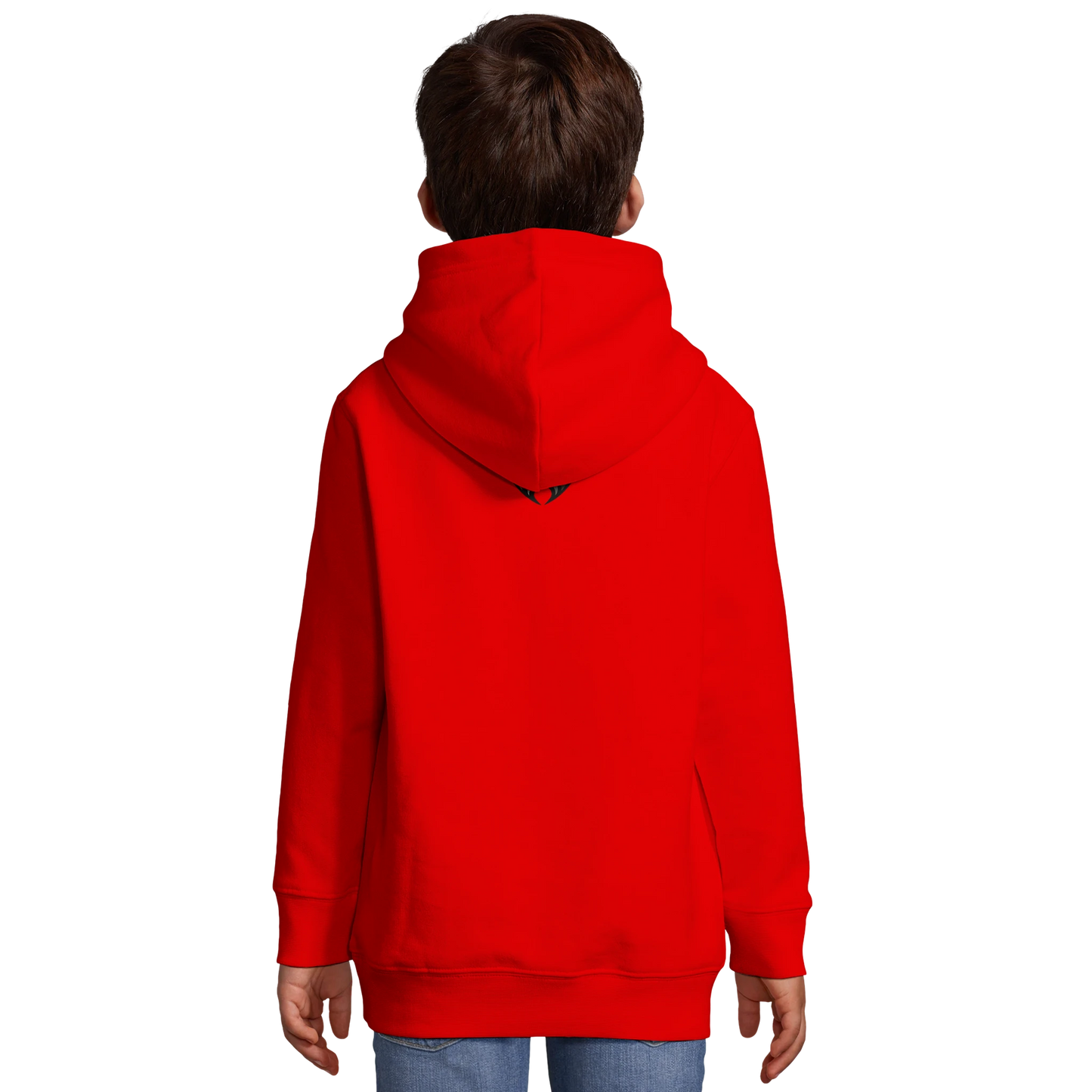 Sweat-shirt à capuche enfant mélange recyclé Tête Dobermann dorée et noire1 avec logo sur le dos MolossDesign