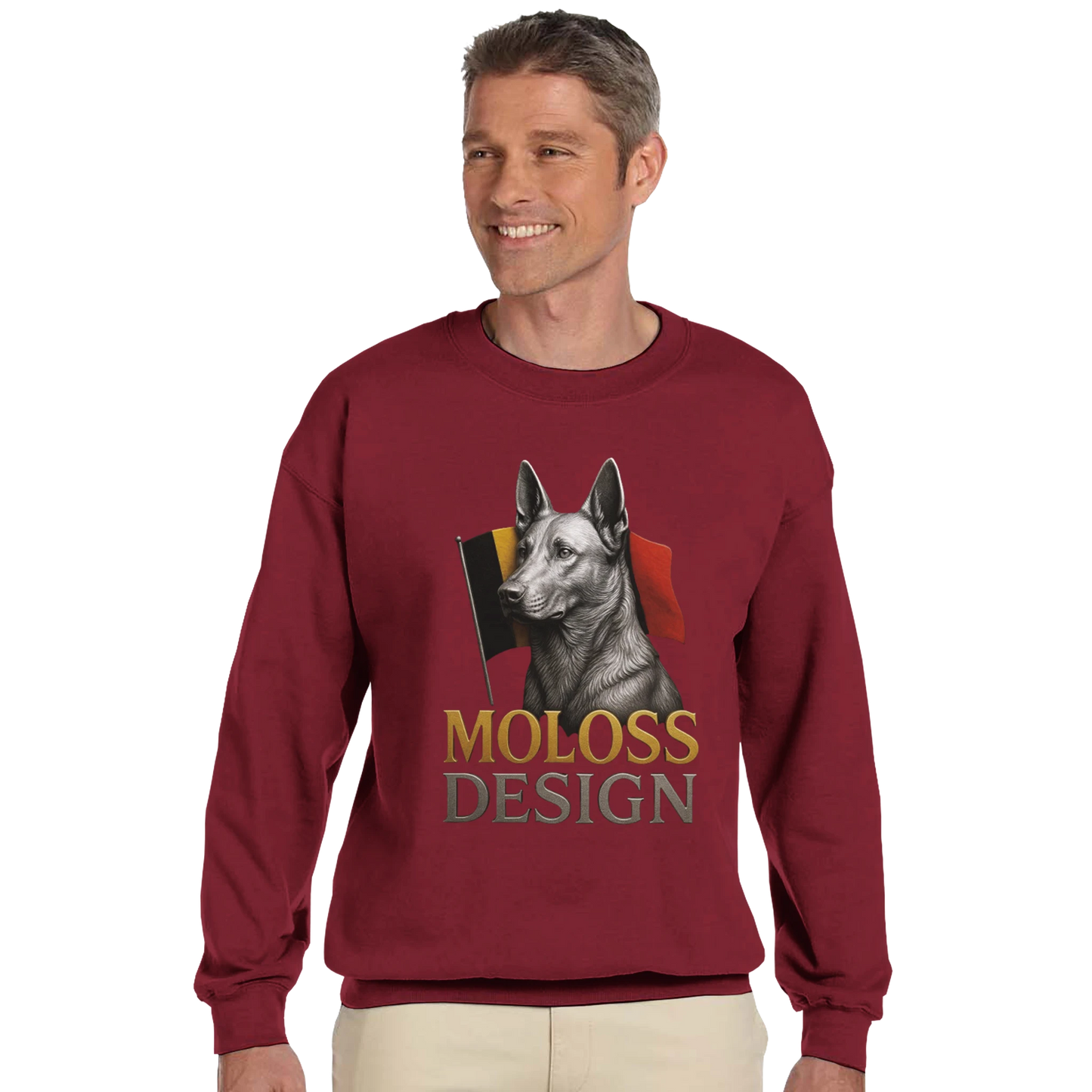 Sweat-shirt adulte unisexe classique ras du cou rouge Malinois+drapeau