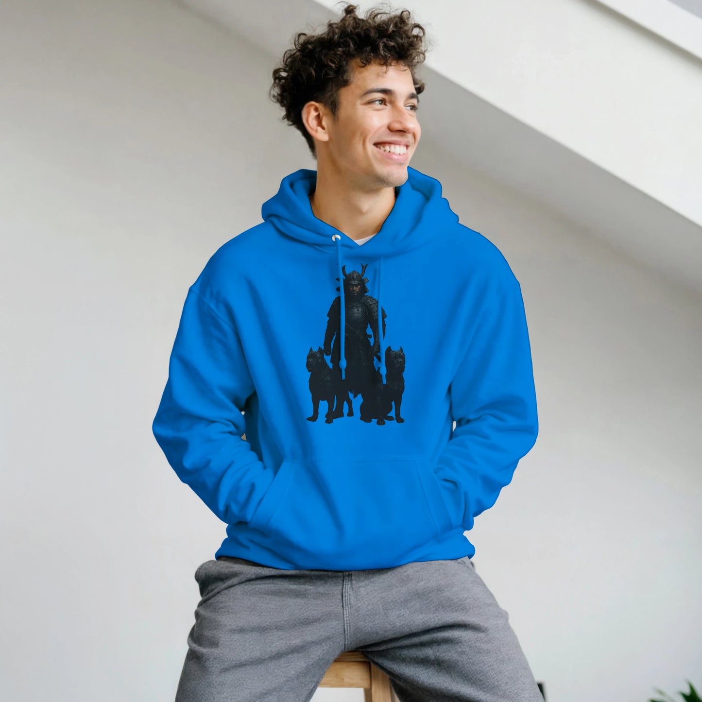 Sweat à capuche adulte unisexe classique bleu Samourai+Cane Corso