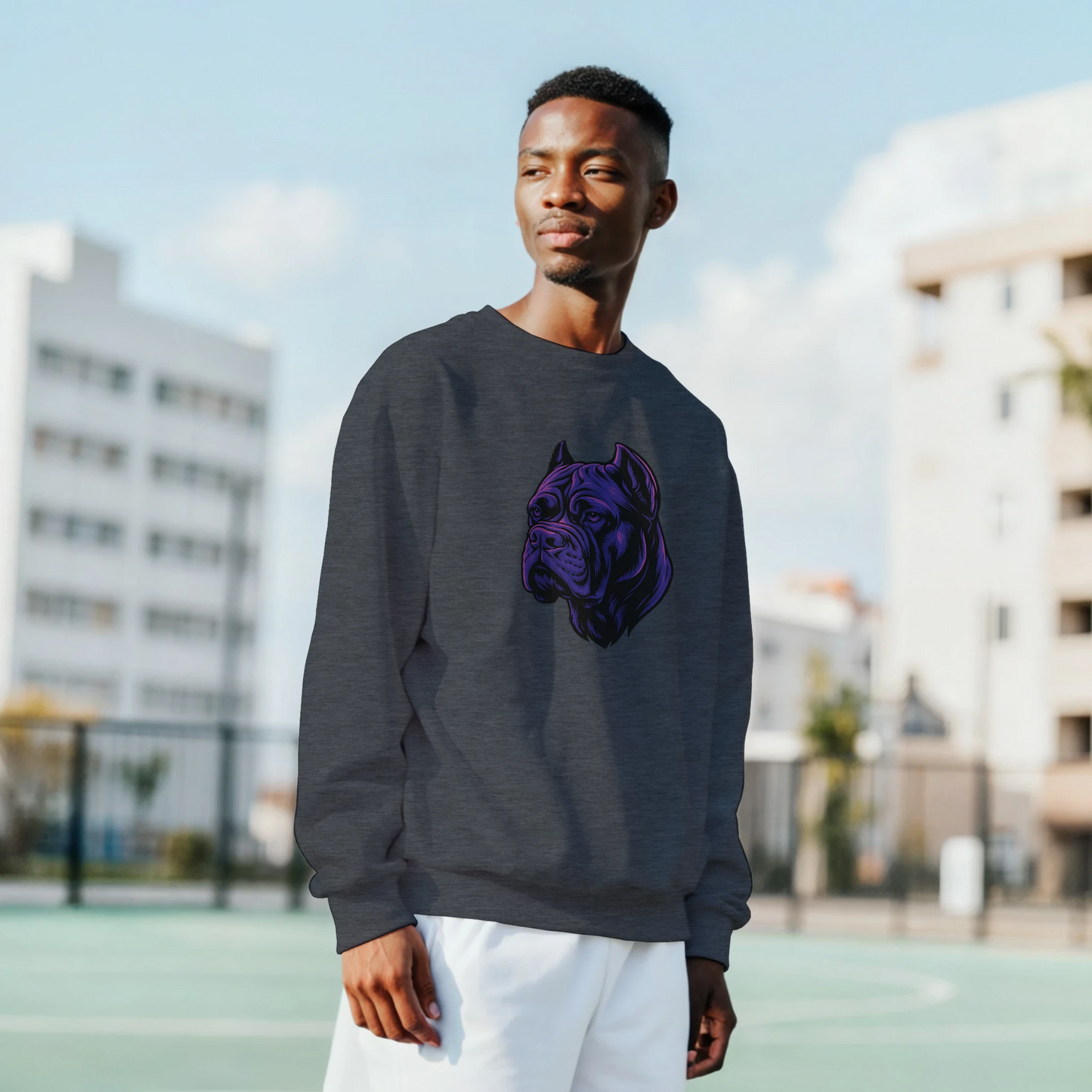 Sweat-shirt adulte unisexe classique ras du cou gris tête Cane Corso