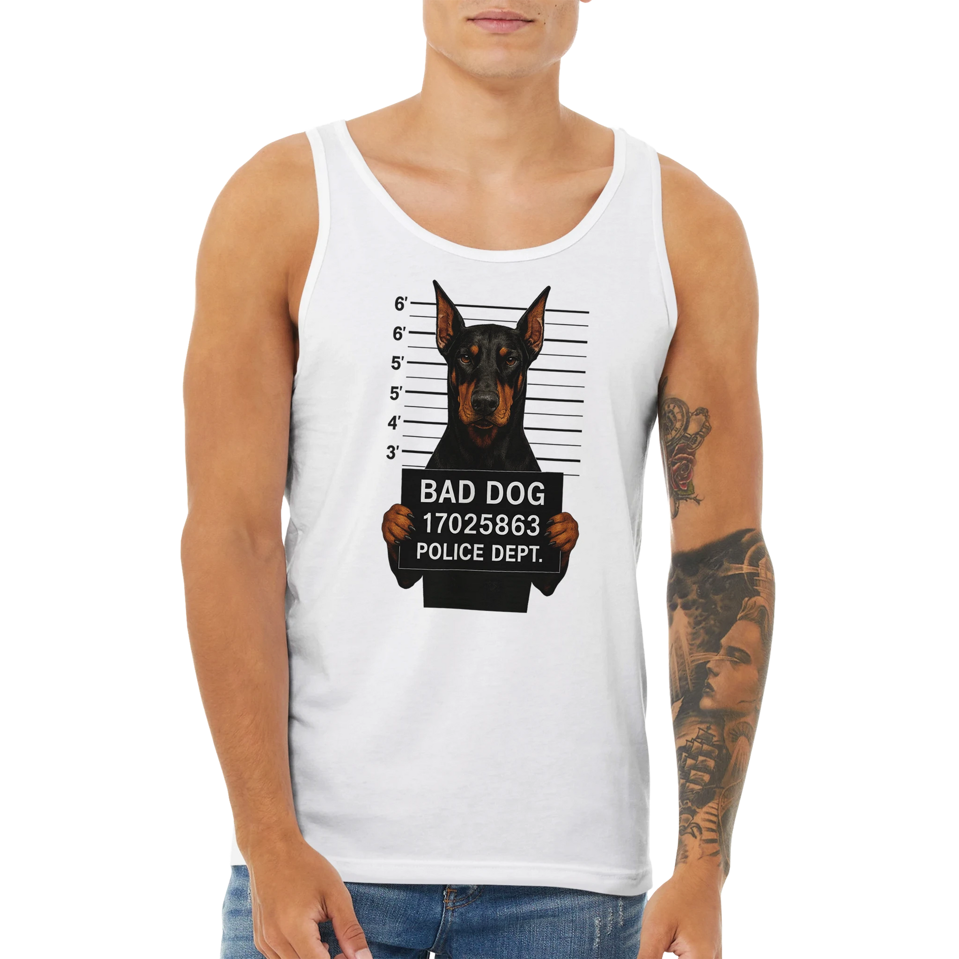 Débardeur adulte unisexe premium blanc Bad dog Dobermann