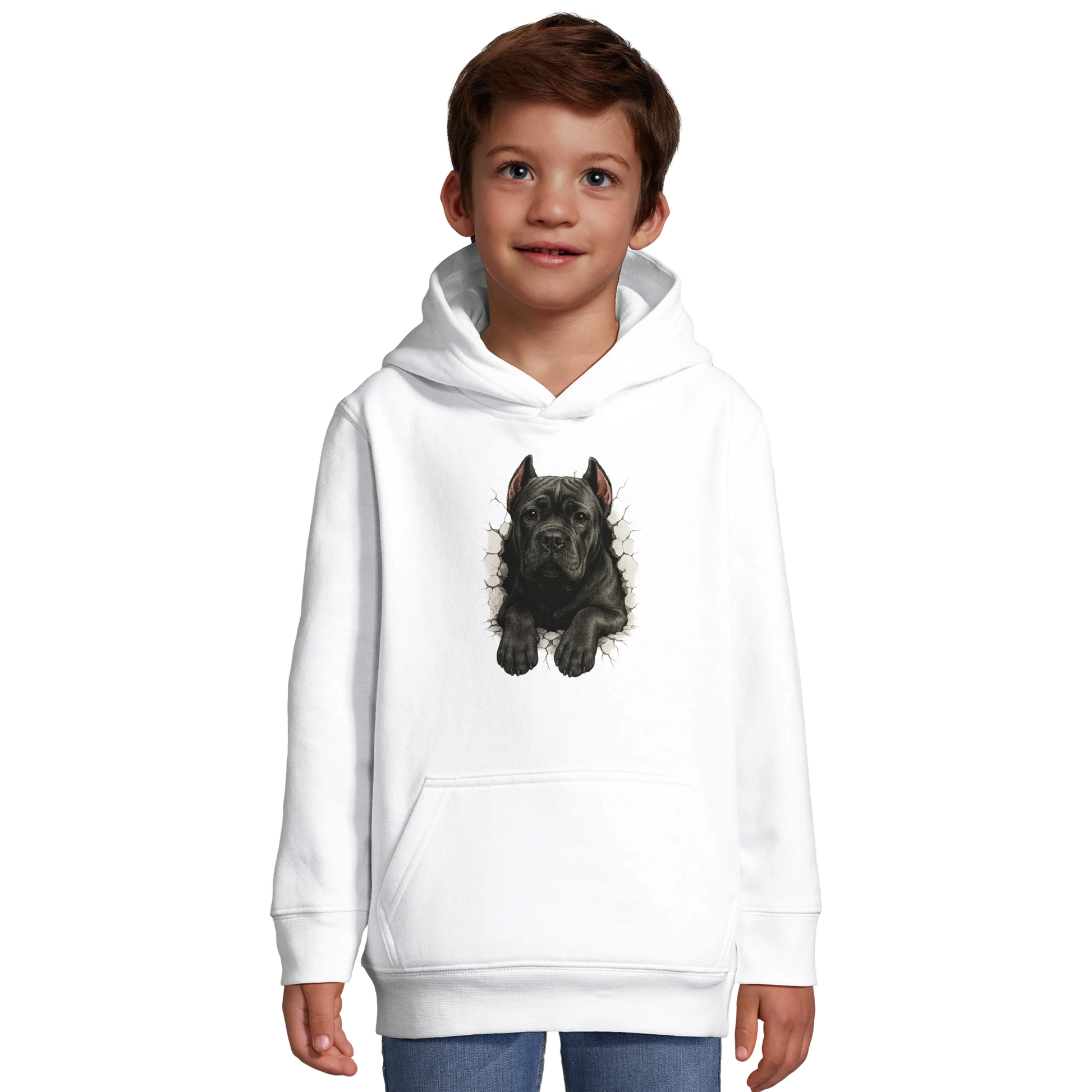Sweat-shirt à capuche enfant blanc Cane Corso trou mur