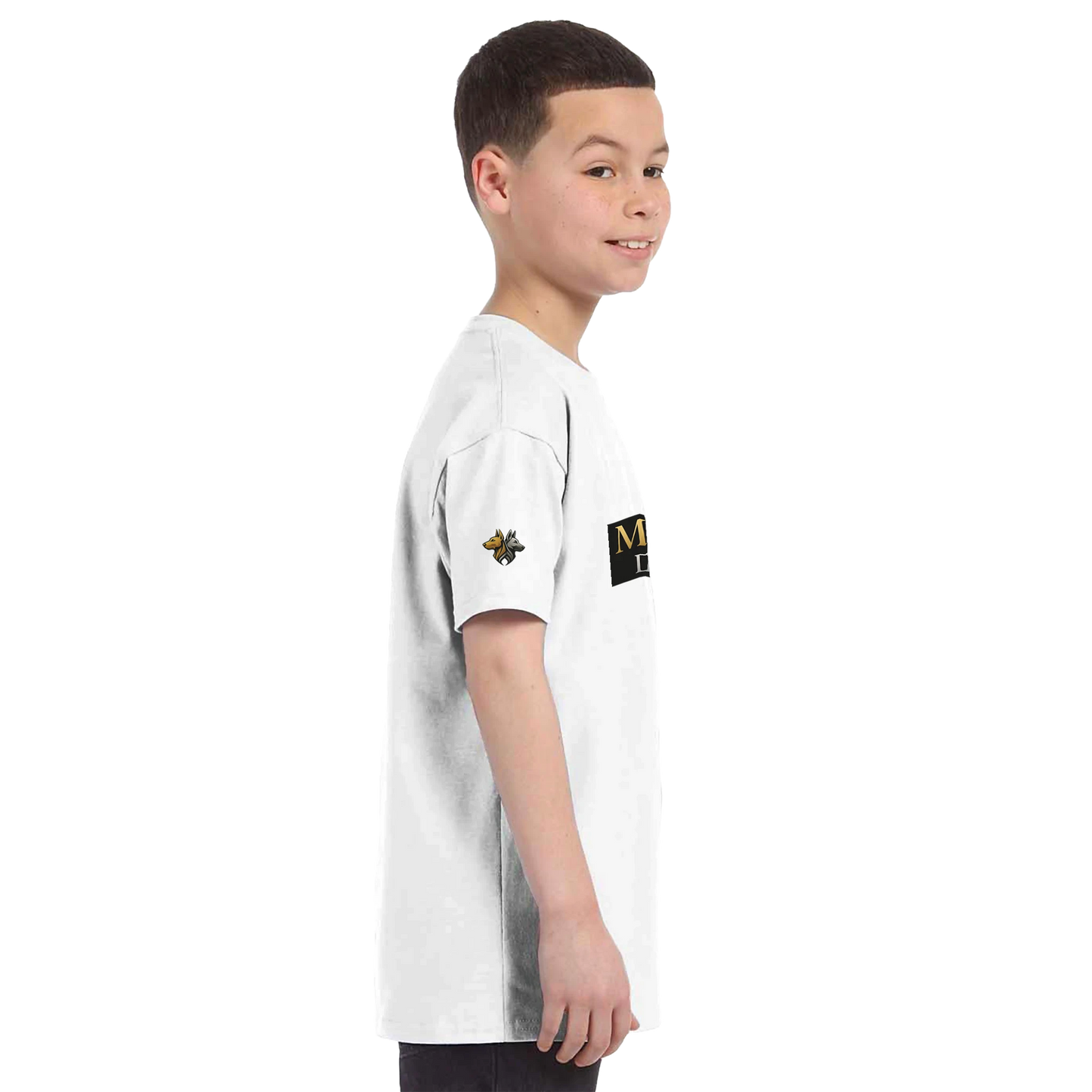 T-shirt enfant classique ras du cou MolossDesign avec logo sur manche droite MolossDesign